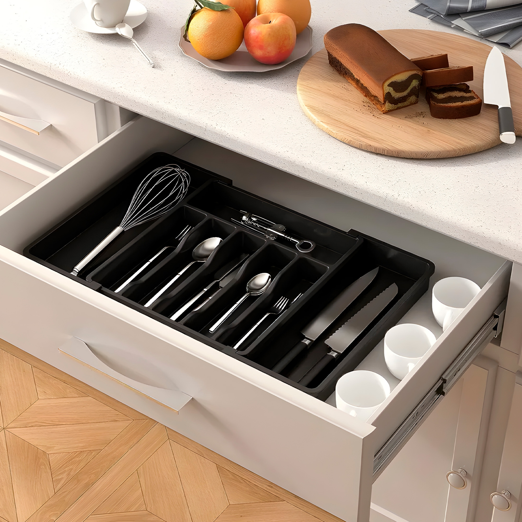 Cubertero Organizador Extensible Cubiertos Negro Cocina 8 Cajones 9