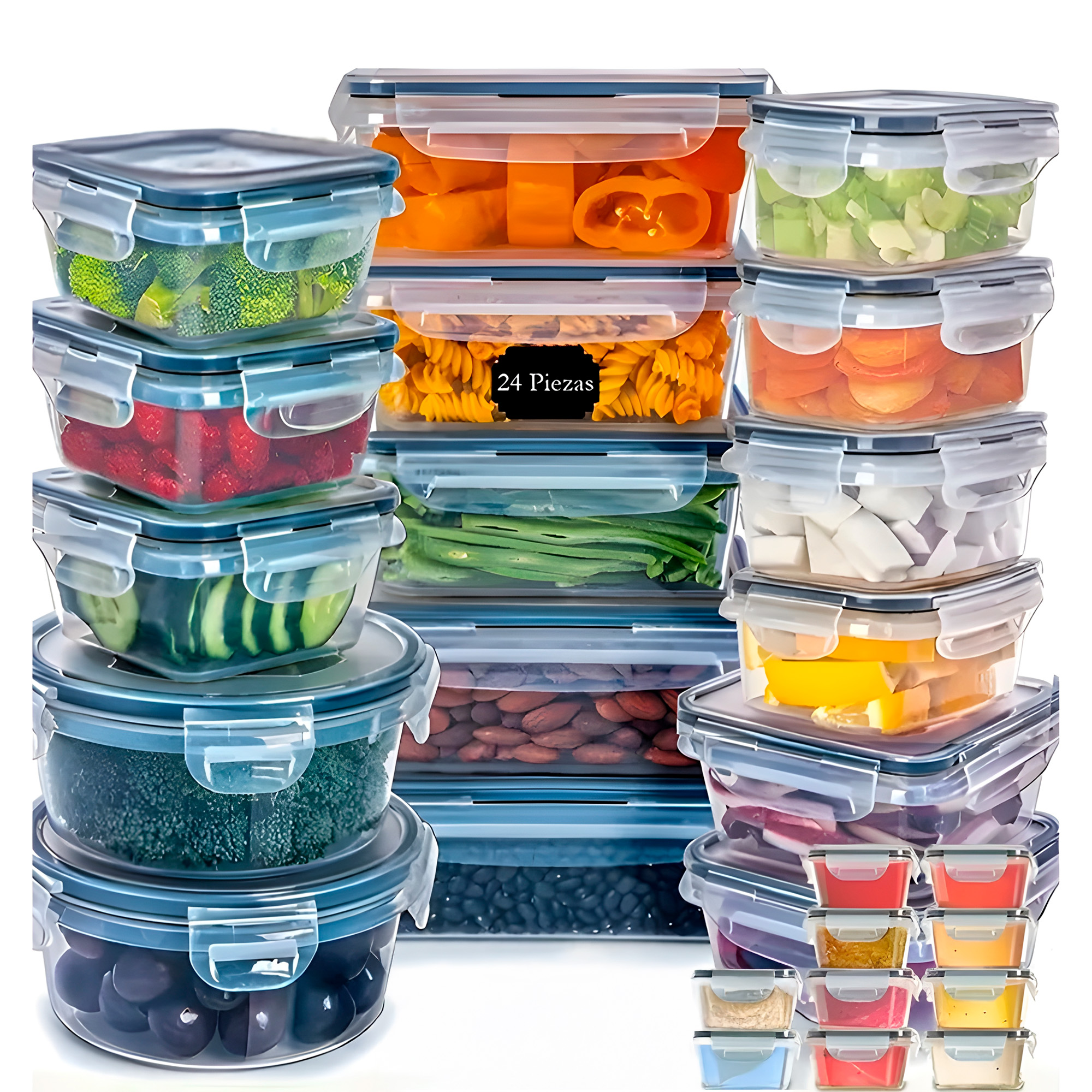 Set 24 Taper Potes Herméticos Plásticos Almacenamiento Cocina 5