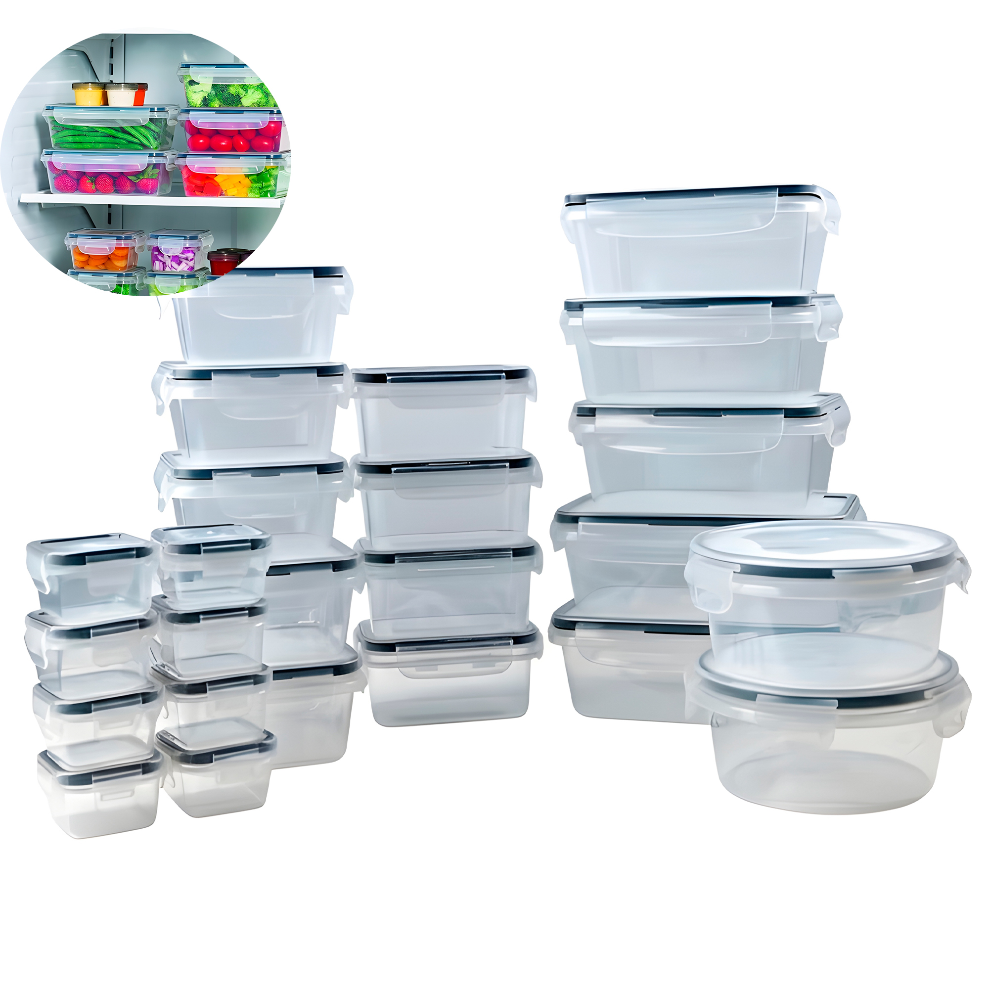 Set 24 Taper Potes Herméticos Plásticos Almacenamiento Cocina 1