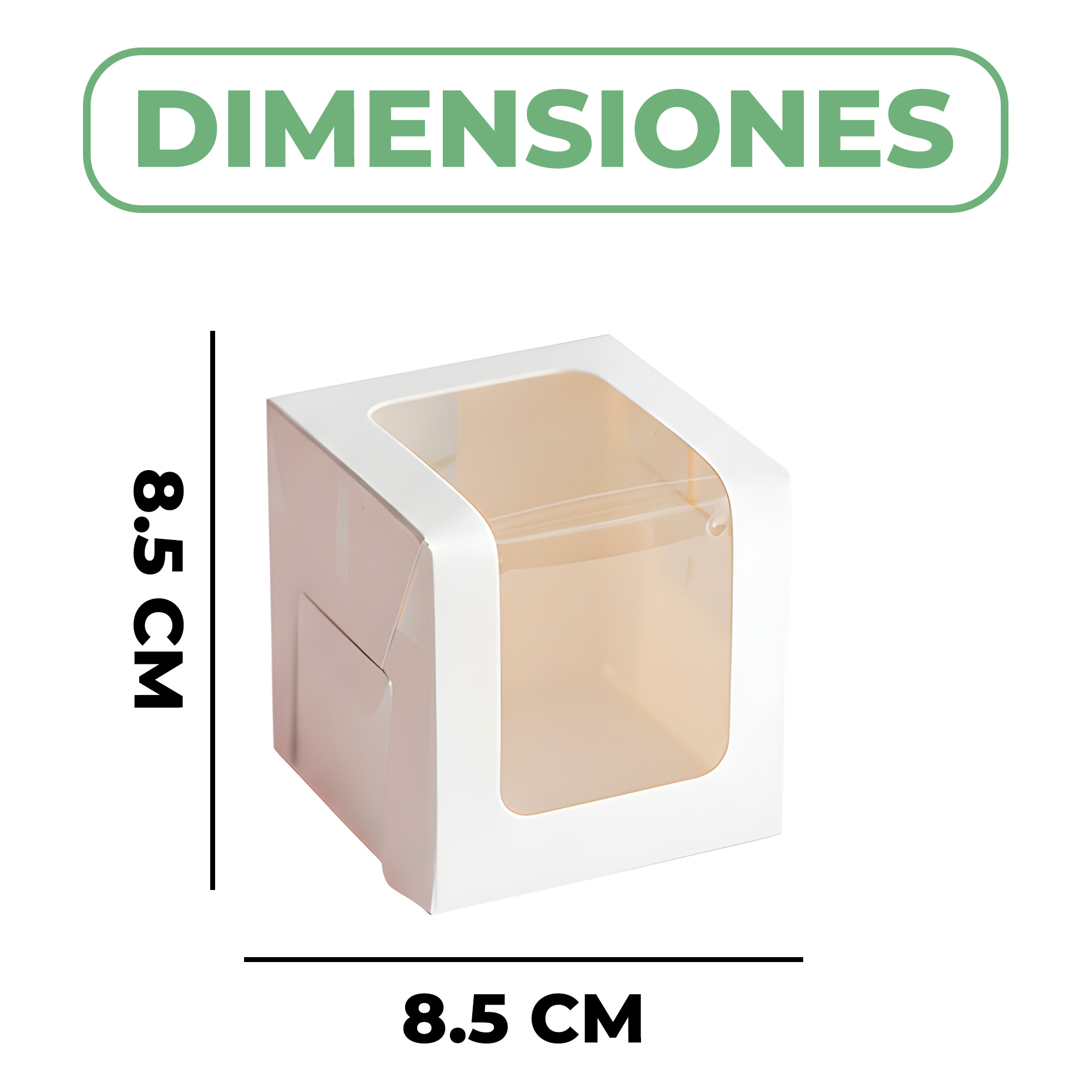 Caja Blanca Kraft Velas Dulces Tortas Cupcake Visor 8.5 X 8.5 CM 2