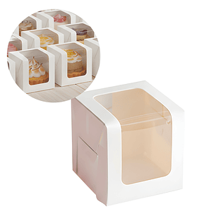 Caja Blanca Kraft Velas Dulces Tortas Cupcake Visor 8.5 X 8.5 CM