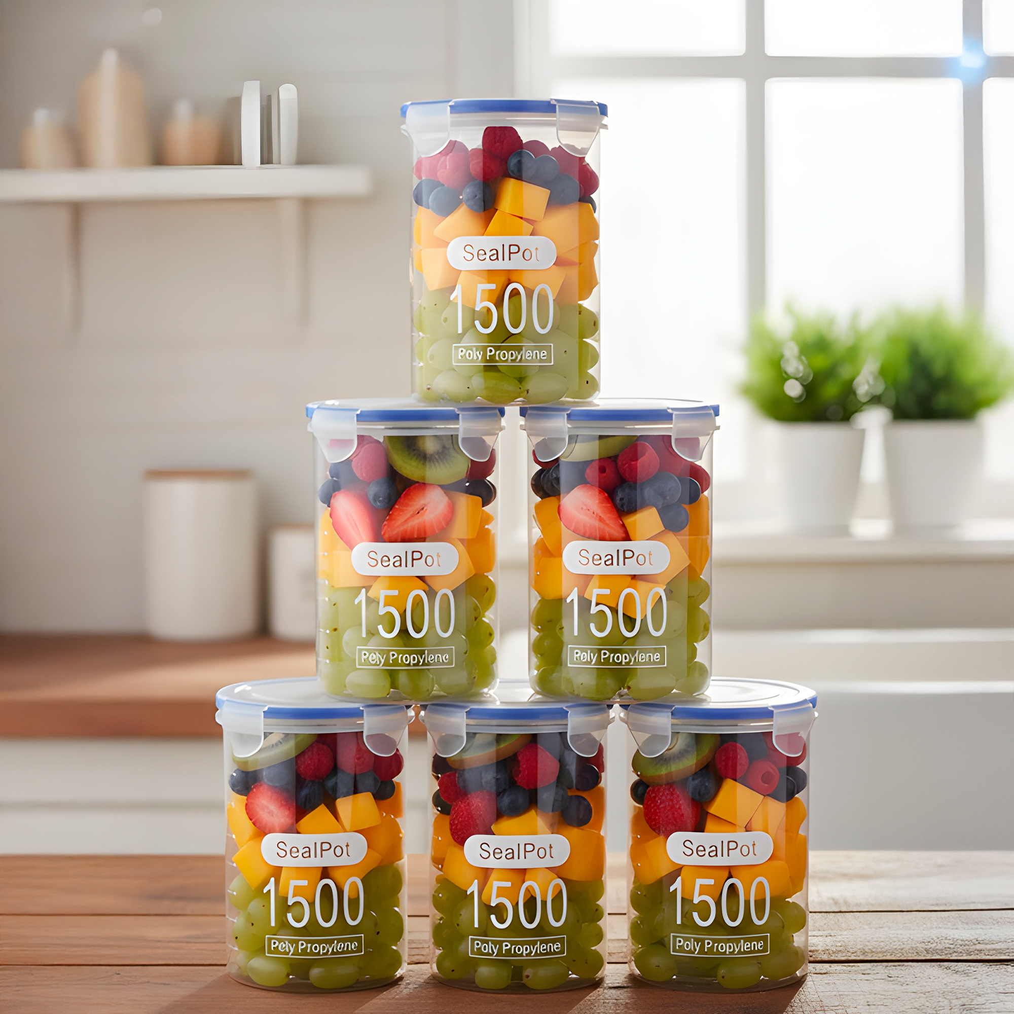 Taper Pote Redondo Hermético 1500ML Plástico Almacenaje bocadillo Snack 5