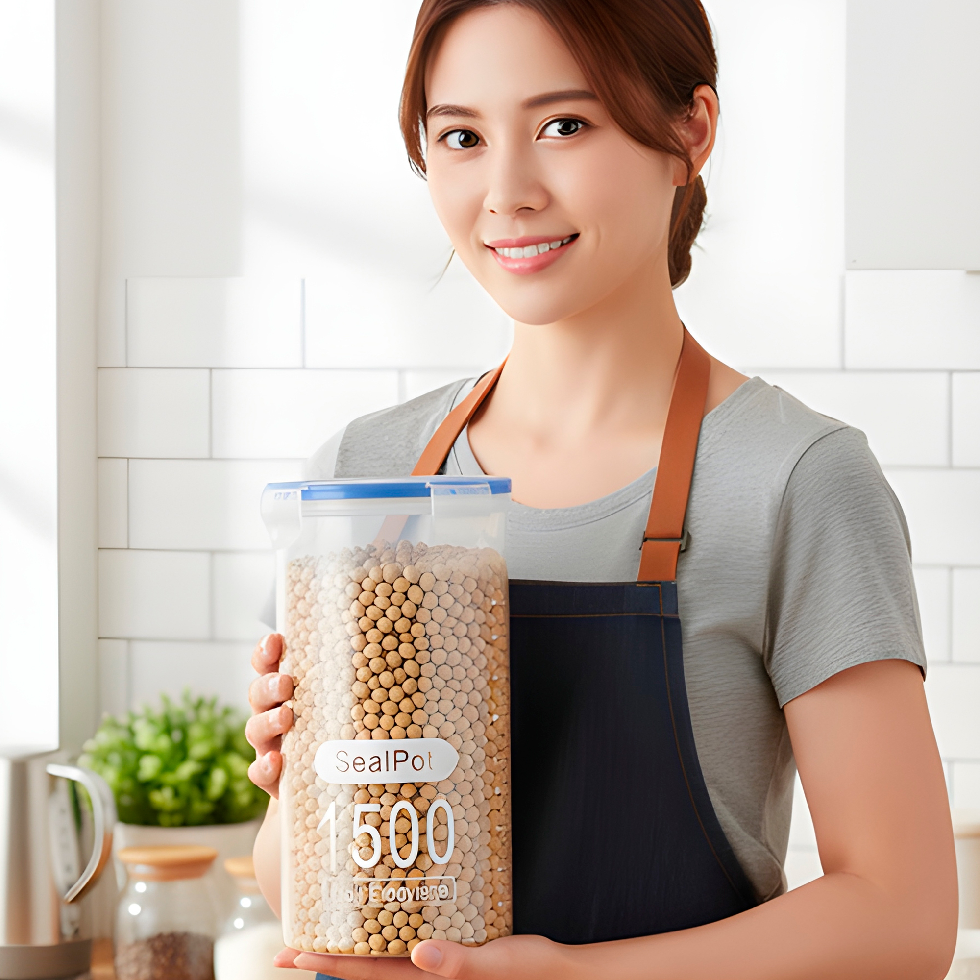 Taper Pote Redondo Hermético 1500ML Plástico Almacenaje bocadillo Snack 9