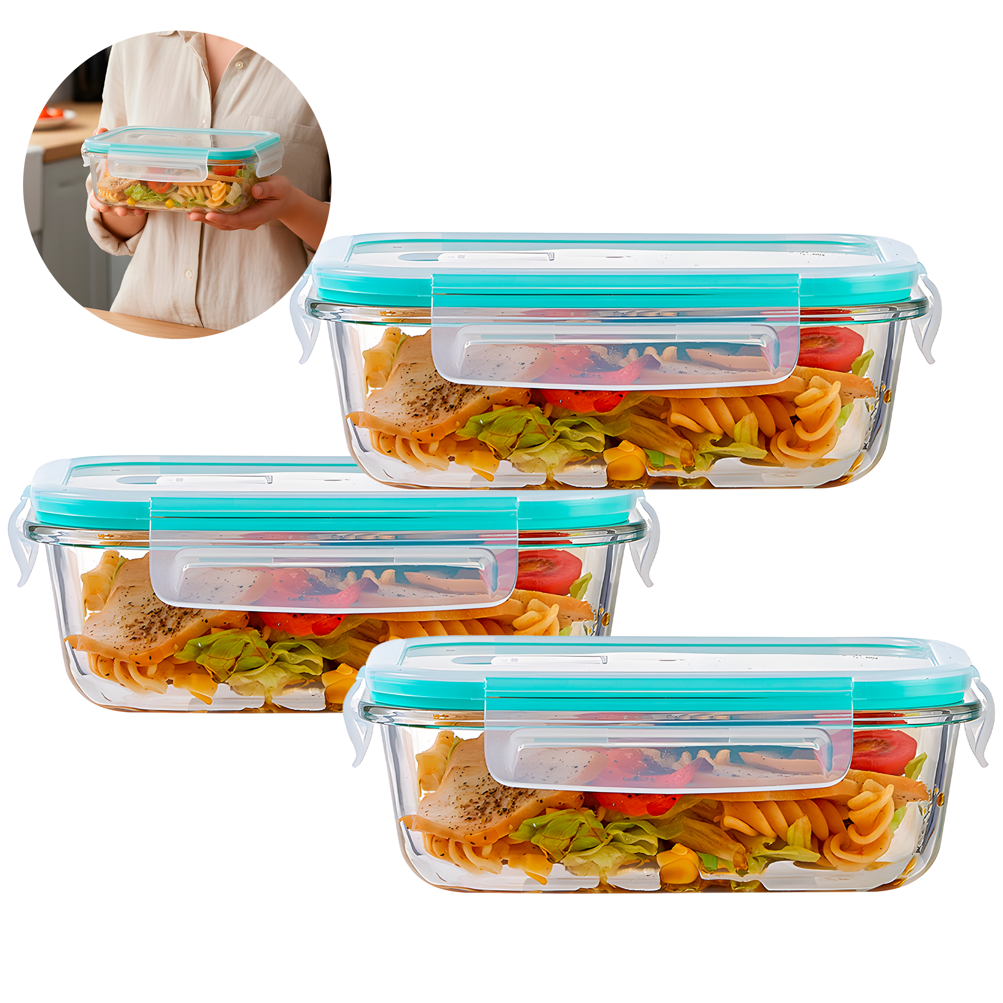 Set 3 Taper Contenedores Herméticos Pote Vidrio Alimento 370 ML 1