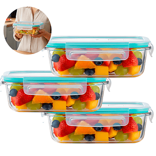 Set 3 Taper Contenedores Hermeticos Pote Vidrio Alimento 640 ML