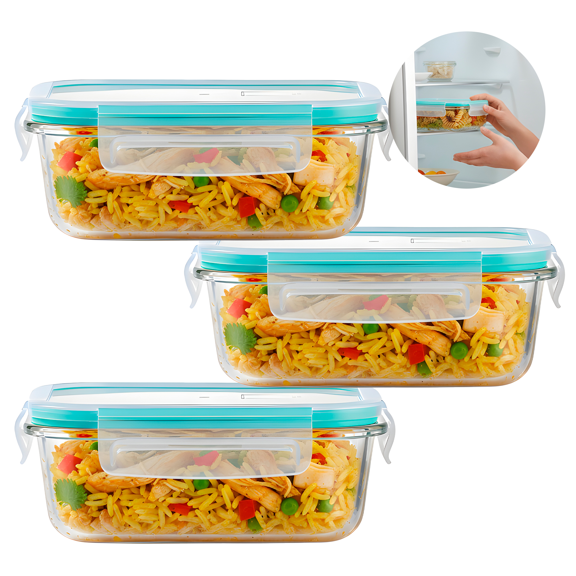 Set 3 Taper Contenedores Herméticos Pote Vidrio Alimento 1040 ML 1