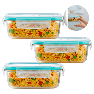 Set 3 Taper Contenedores Herméticos Pote Vidrio Alimento 1040 ML