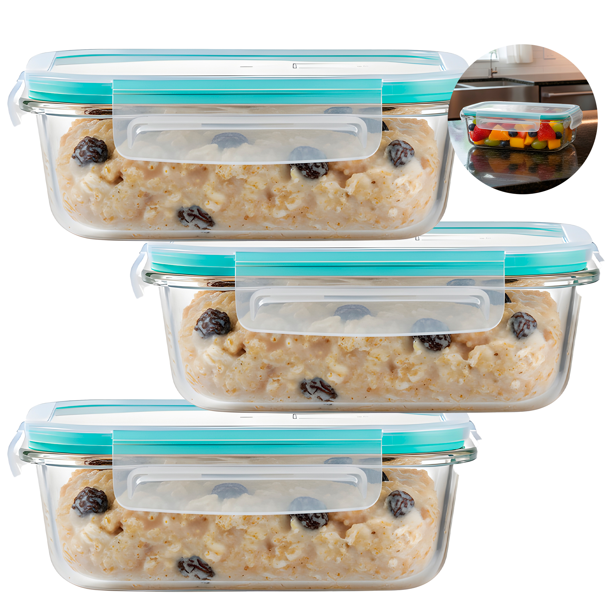 Set 3 Taper Contenedores Herméticos Pote Vidrio Alimento 1500 ML 1