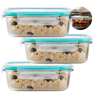 Set 3 Taper Contenedores Herméticos Pote Vidrio Alimento 1500 ML