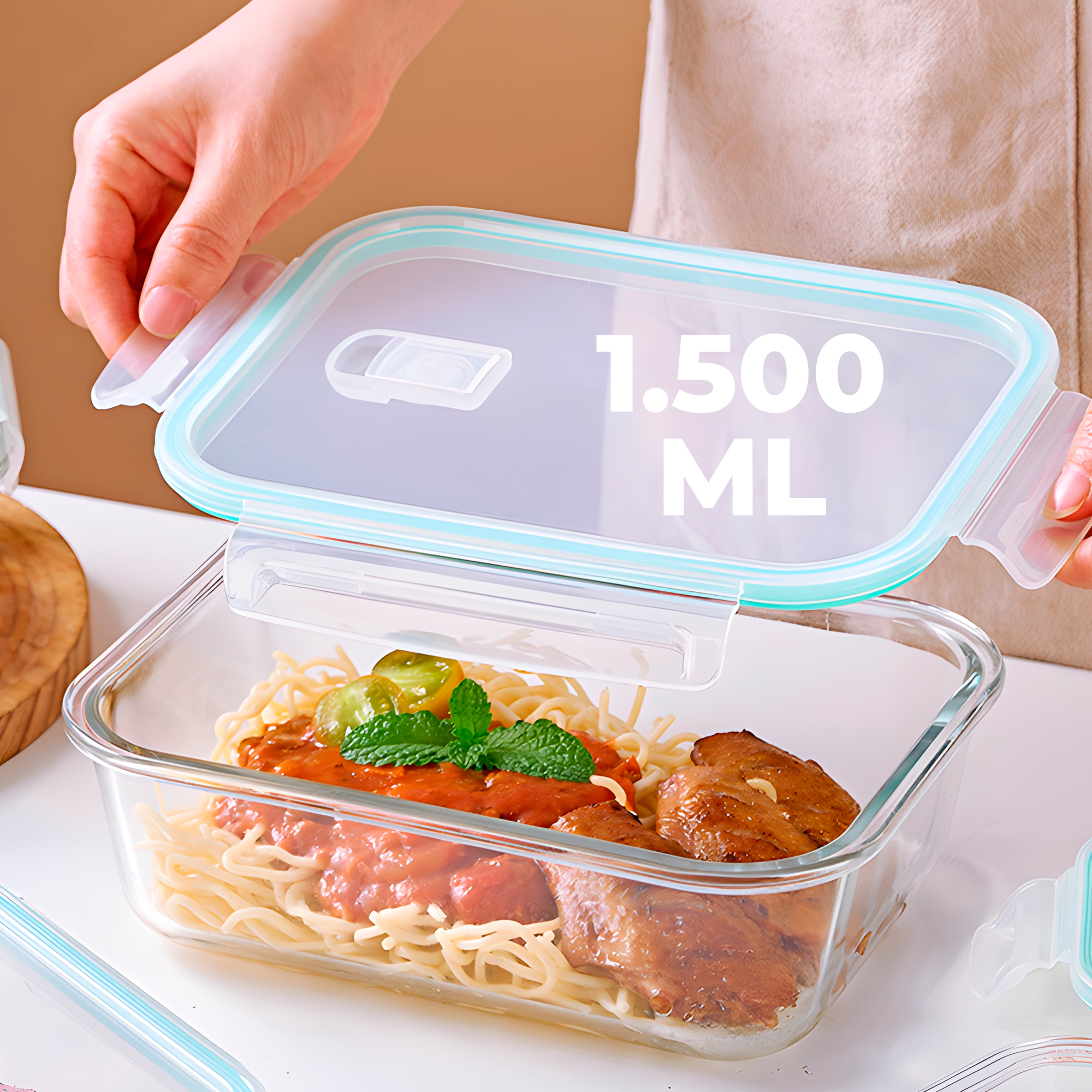 Set 3 Taper Contenedores Herméticos Pote Vidrio Alimento 1500 ML 4