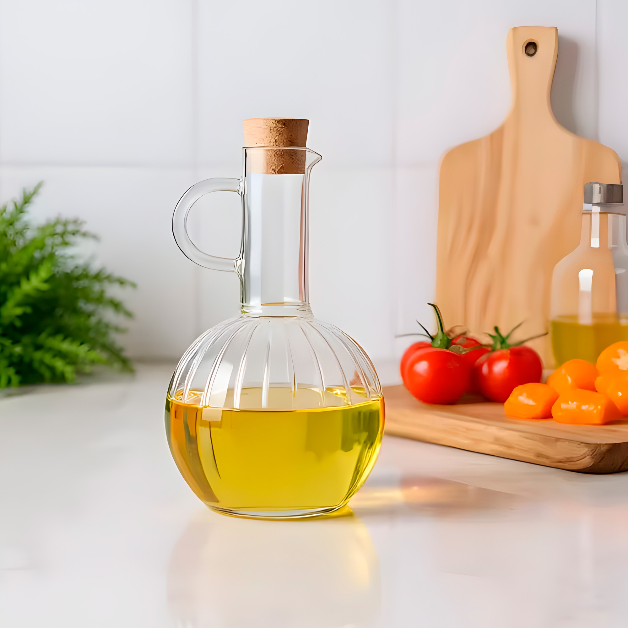 Set Aceitero Dispensadores Aceite Soja y Vinagre Vidrio Tapa Bambú 5