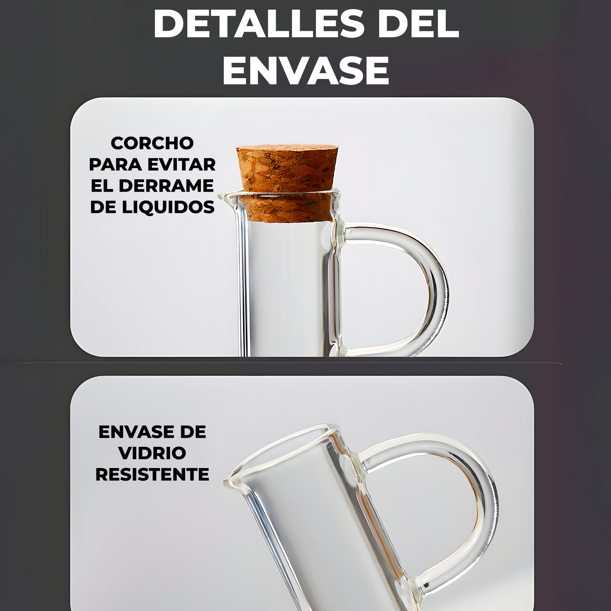 Set Aceitero Dispensadores Aceite Soja y Vinagre Vidrio Tapa Bambú 2