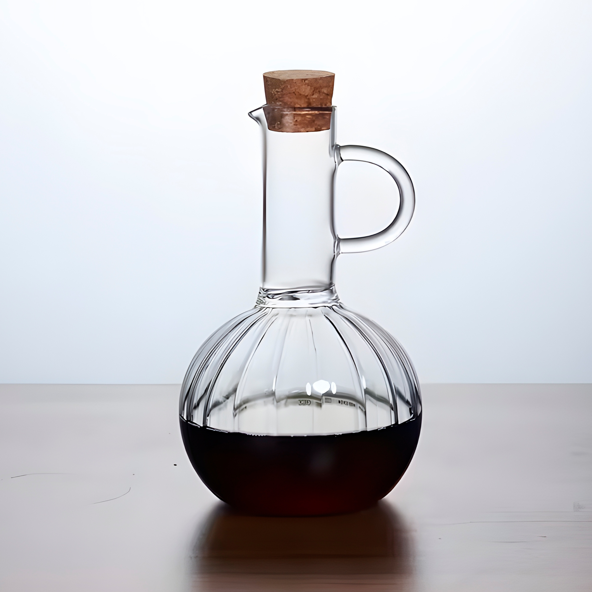 Set Aceitero Dispensadores Aceite Soja y Vinagre Vidrio Tapa Bambú 8