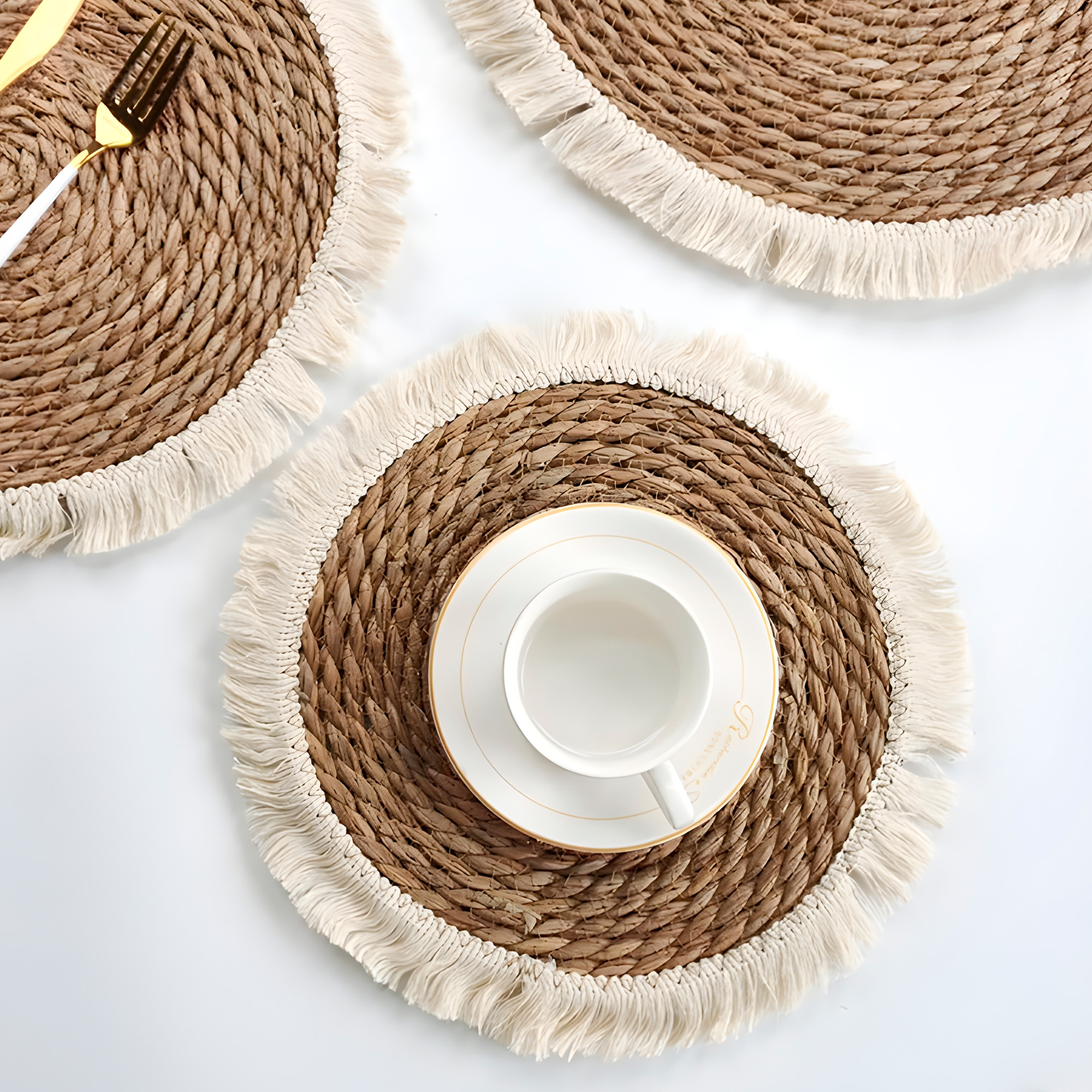 Individual Yute Redondo Comedor Tejido Artesanal 30 CM Beige 7