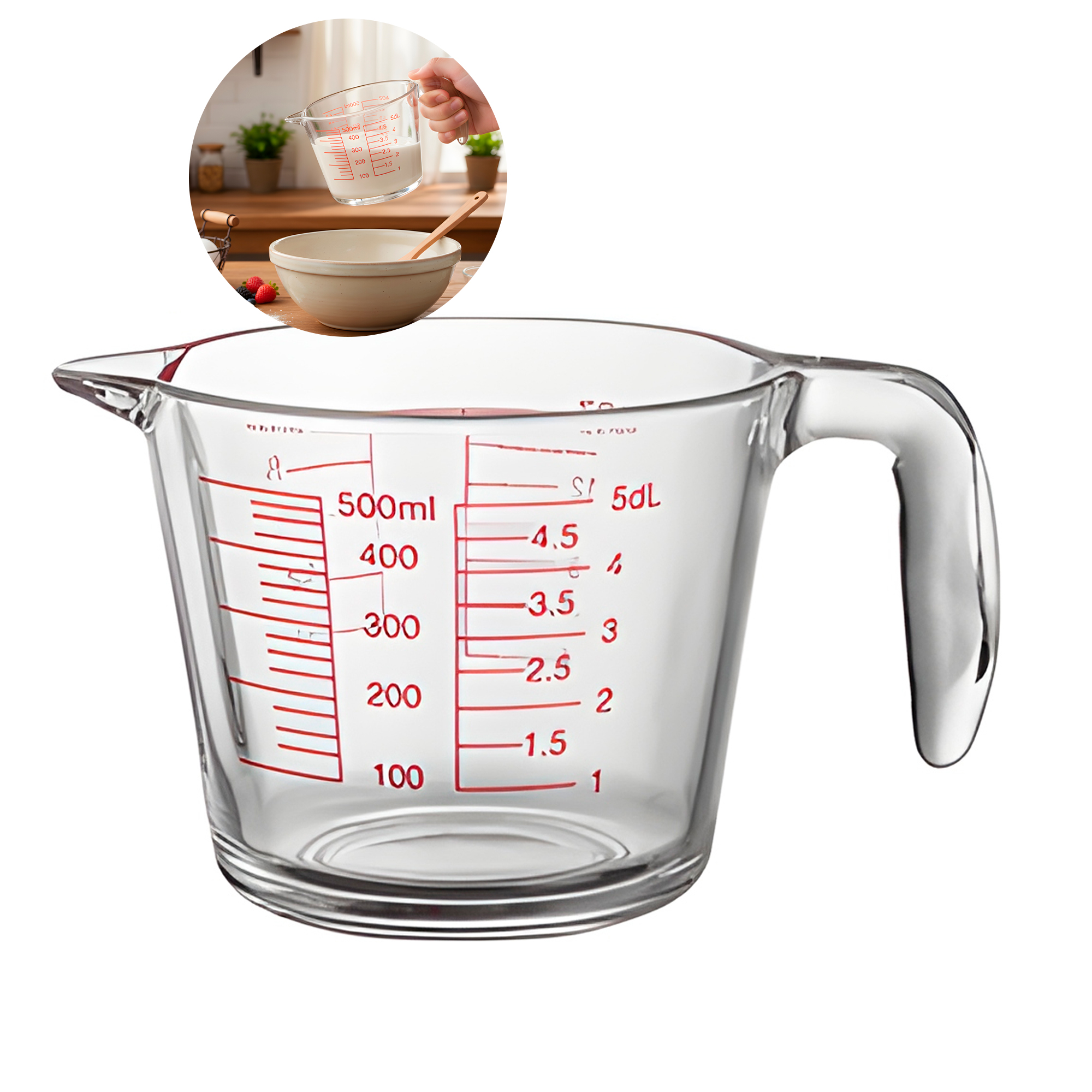 Taza Medidora 500 ML Cocina Vidrio Engrosado Transparente 1