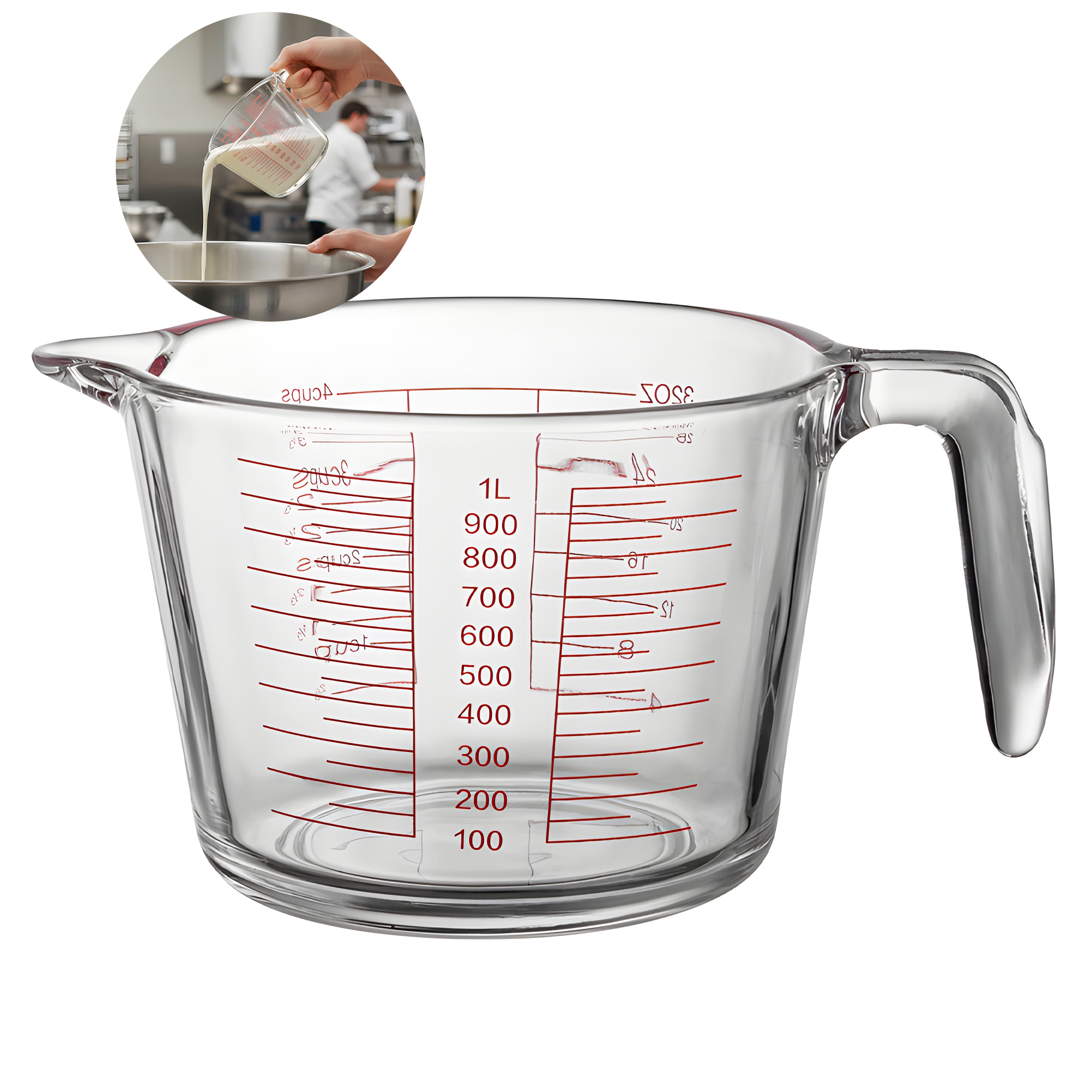 Taza Medidora 1000 ML Cocina Vidrio Engrosado Transparente 1
