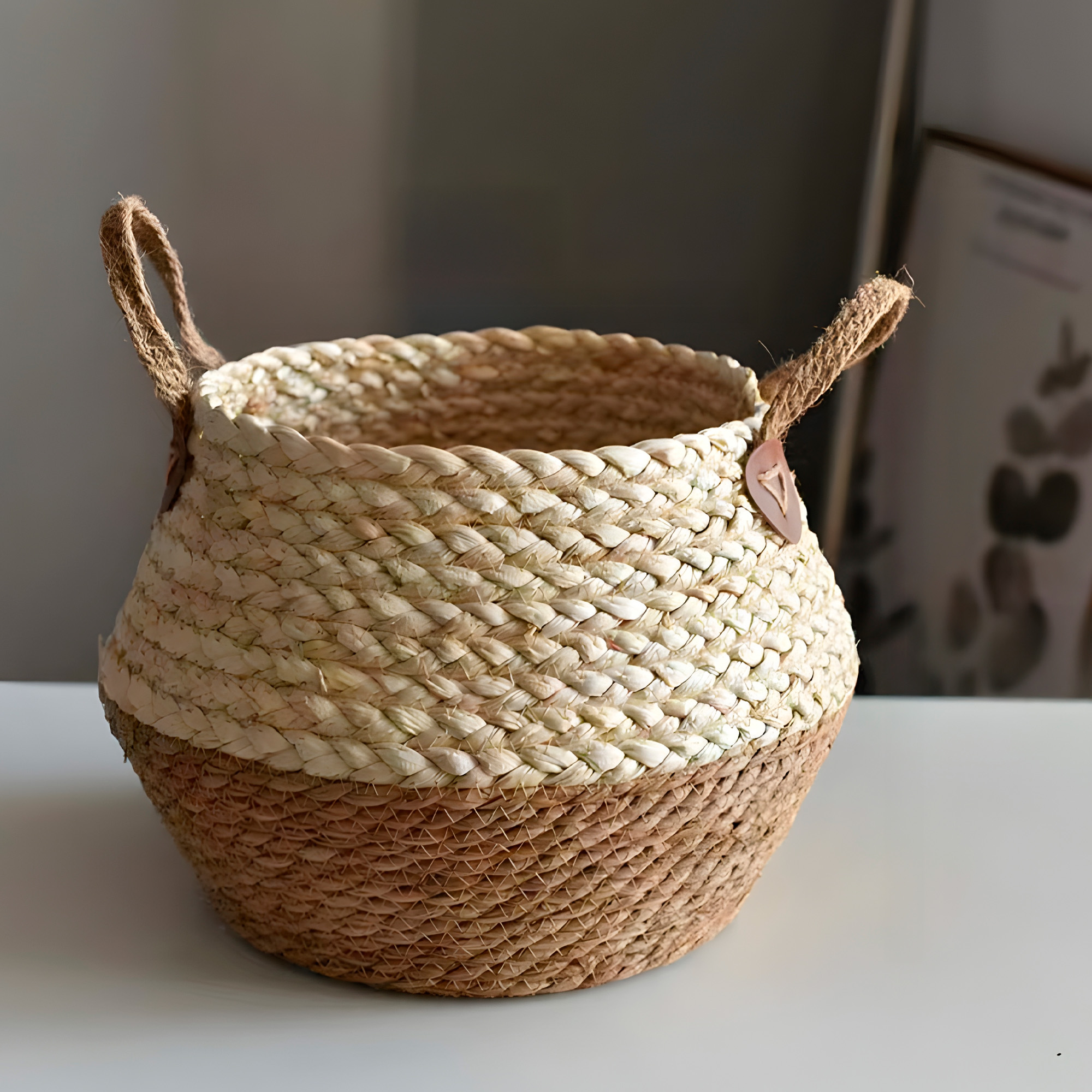 Canasto Macetero Yute Cesta Tejido Beige Hogar 26X22CM 4