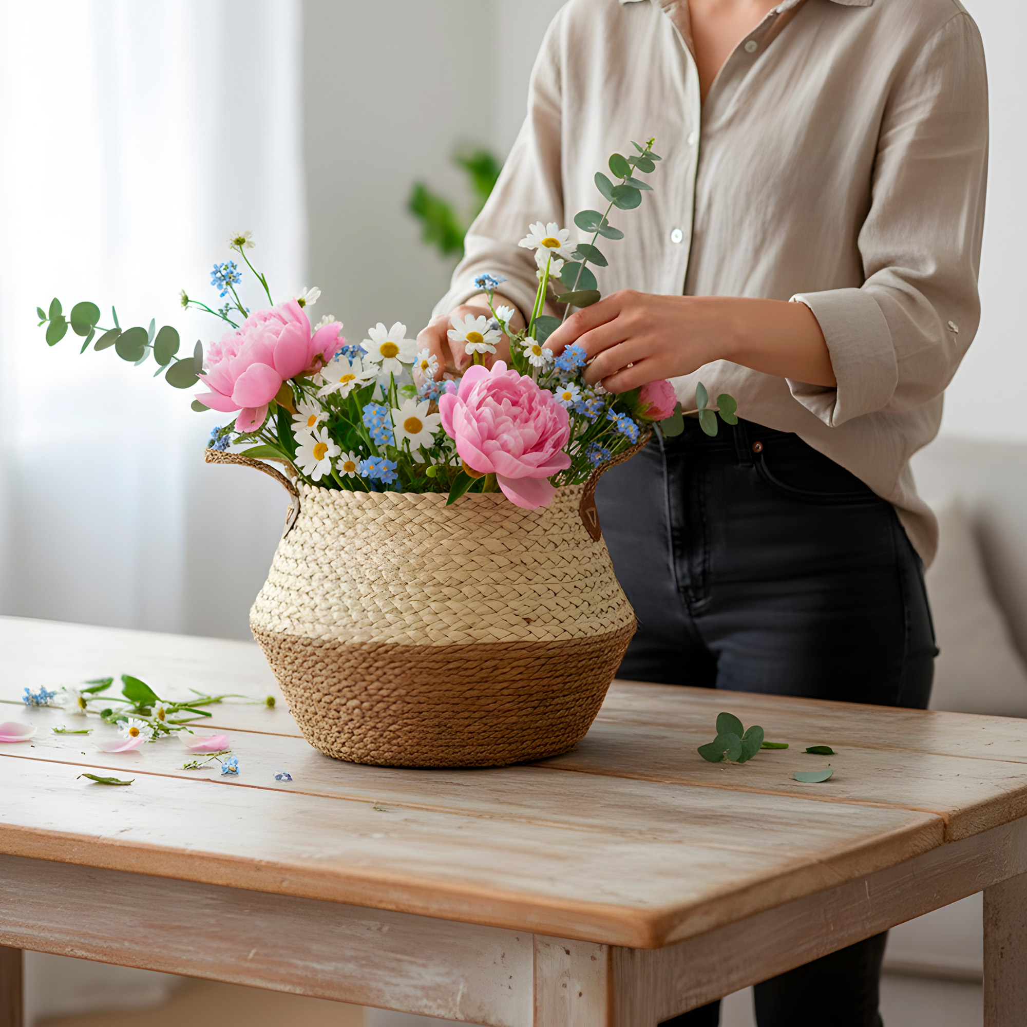 Canasto Macetero Yute Cesta Tejido Beige Hogar 26X22CM 5