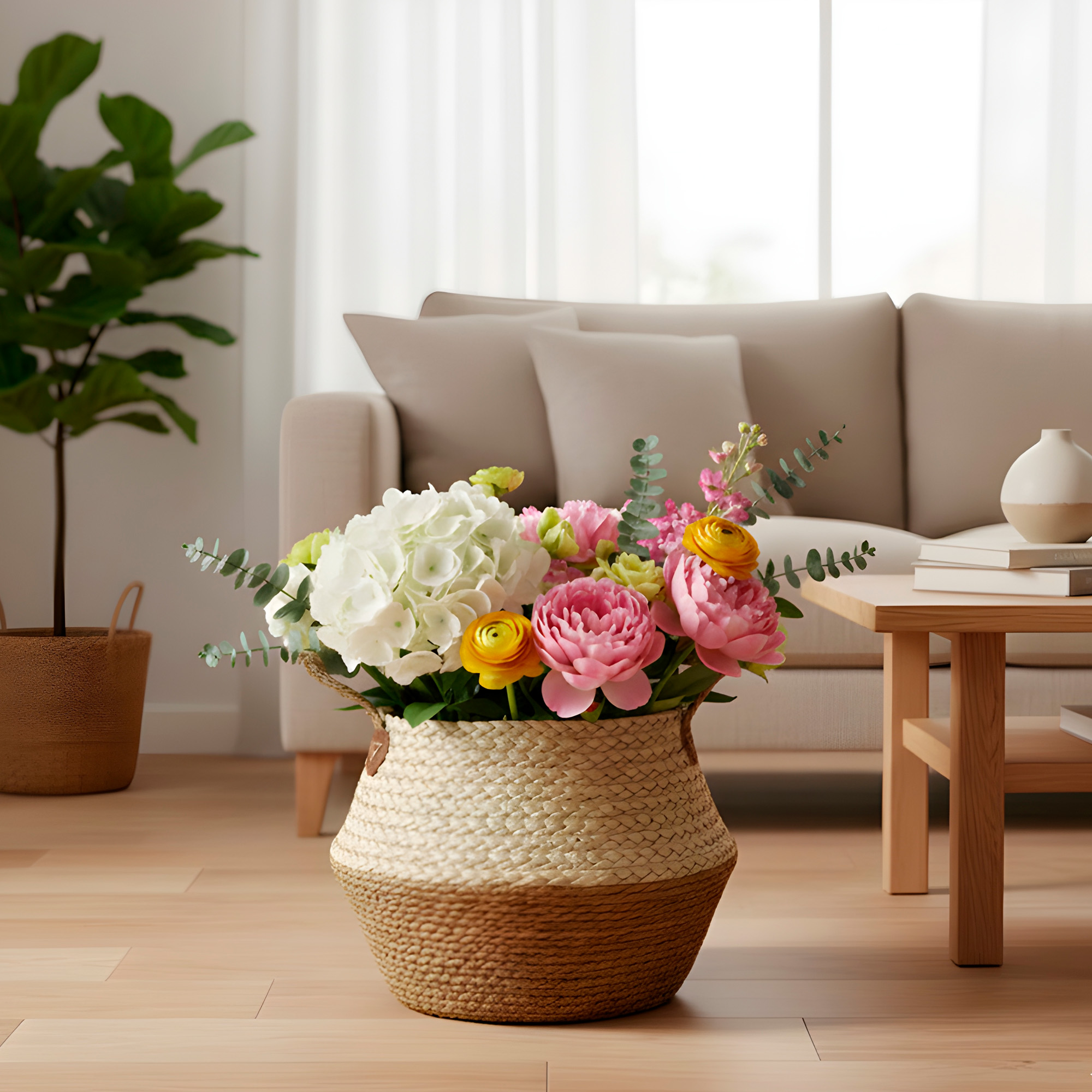 Canasto Macetero Yute Cesta Tejido Beige Hogar 26X22CM 6