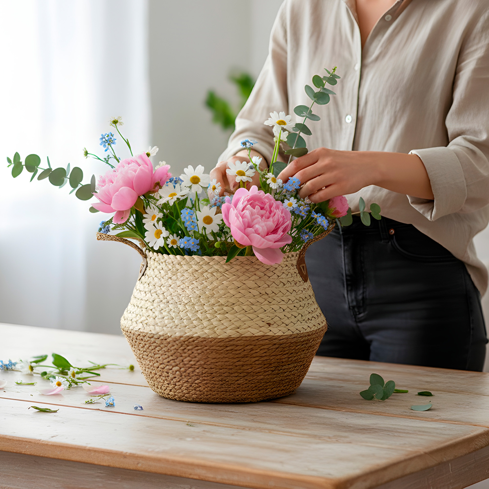 Canasto Macetero Yute Cesta Tejido Beige Hogar 30X29CM 4