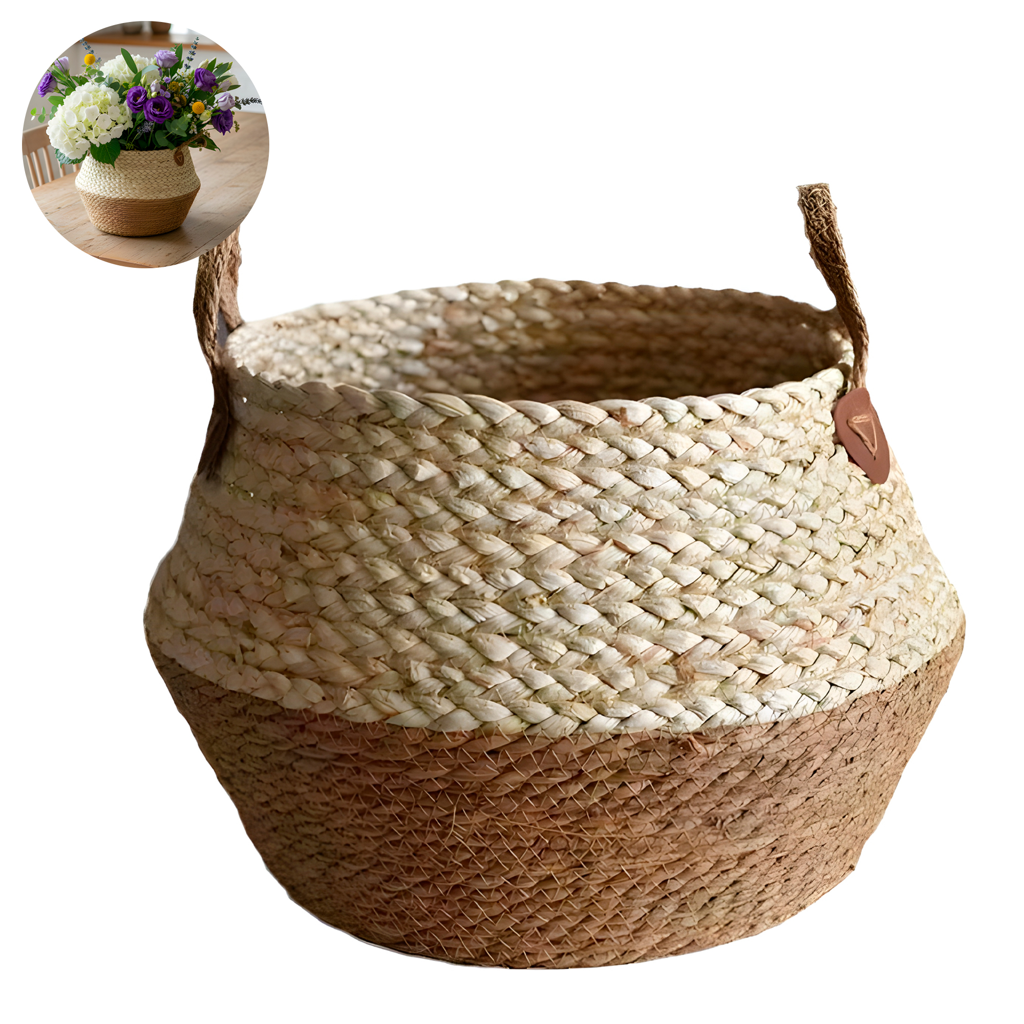 Canasto Macetero Yute Cesta Tejido Beige Hogar 30X29CM 1