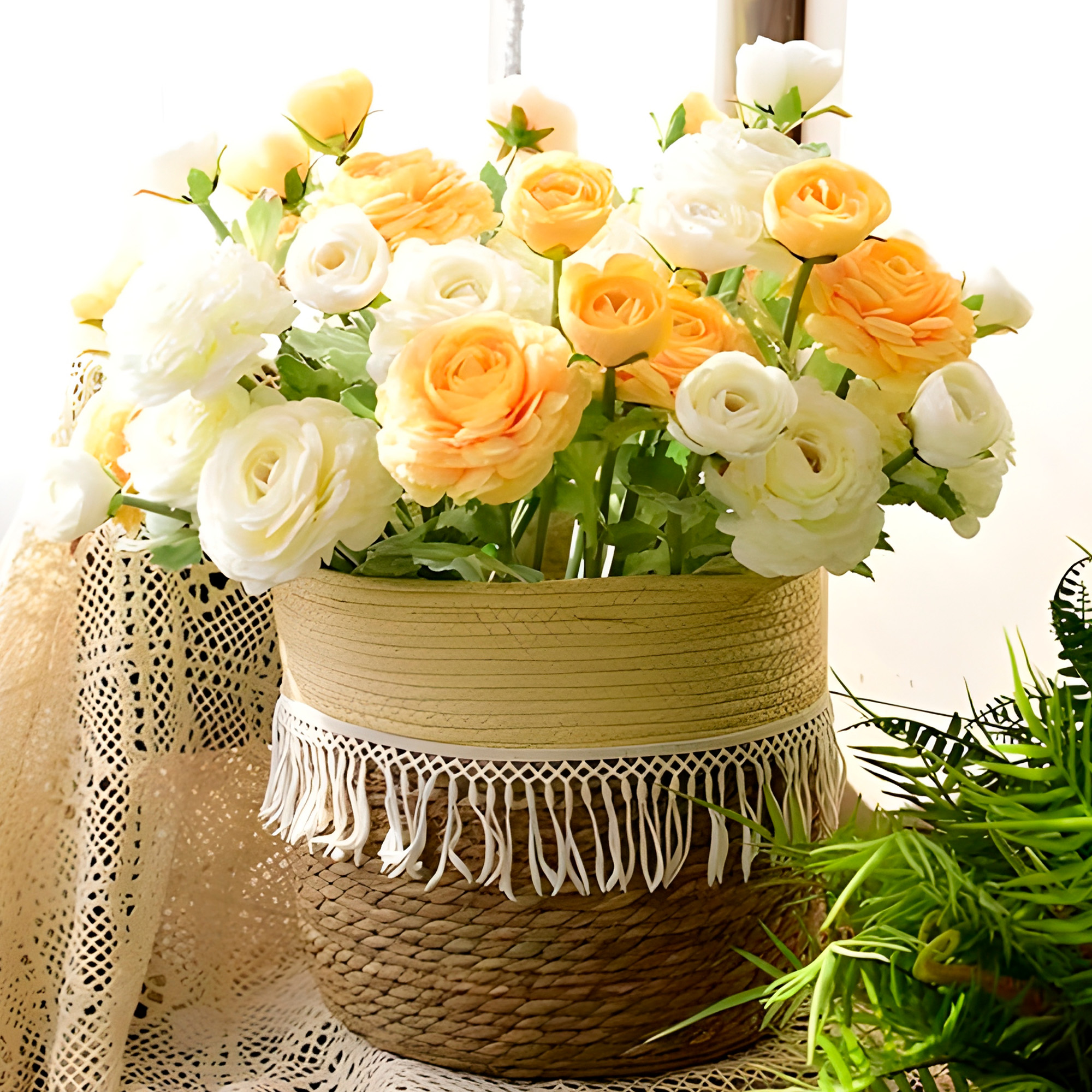 Canasto Macetero Yute Cesta Tejido Beige Hogar 20 X 20 CM 6