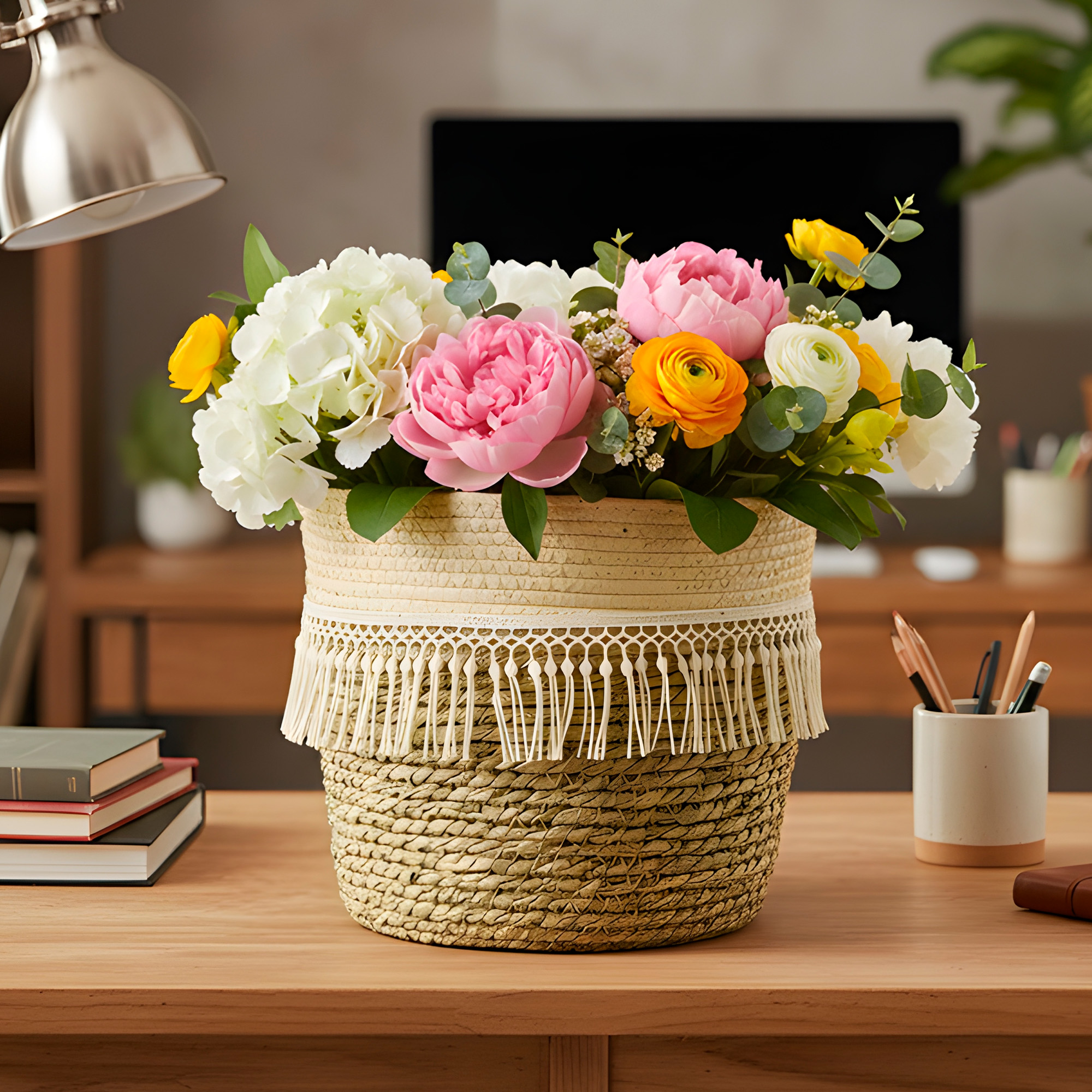 Canasto Macetero Yute Cesta Tejido Beige Hogar 20 X 20 CM 10