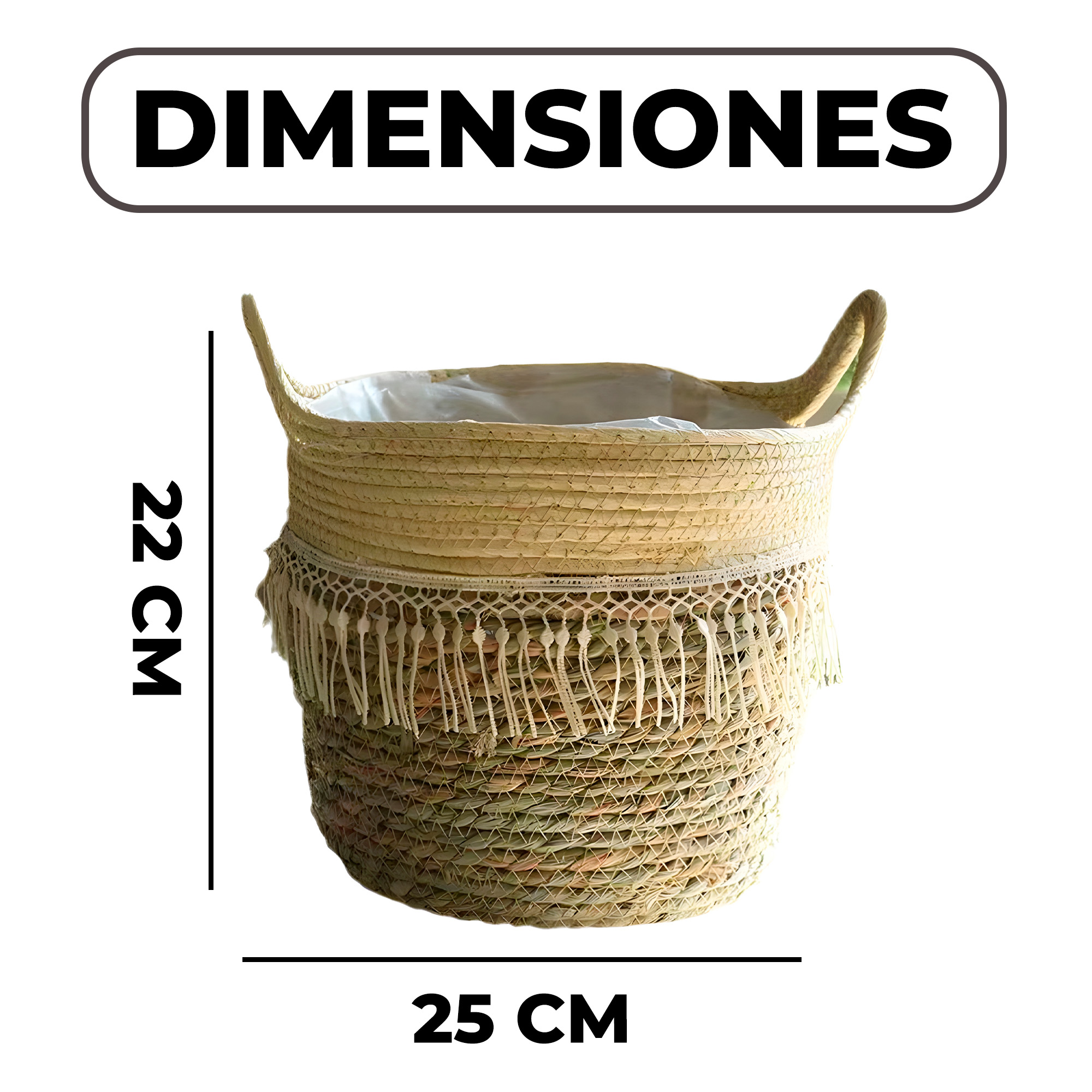 Canasto Macetero Yute Cesta Tejido Beige Hogar 25 X 22 CM 2