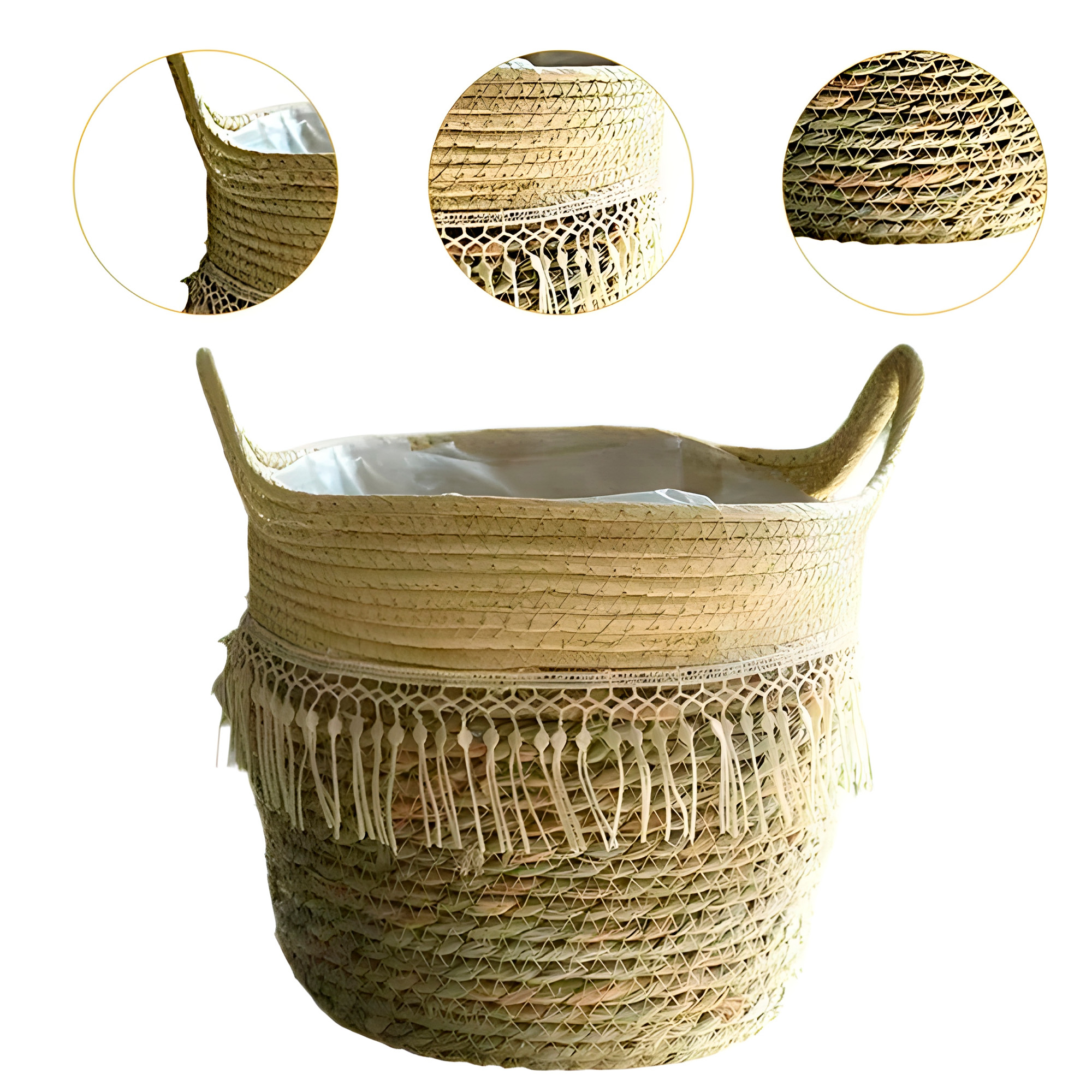 Canasto Macetero Yute Cesta Tejido Beige Hogar 25 X 22 CM 3