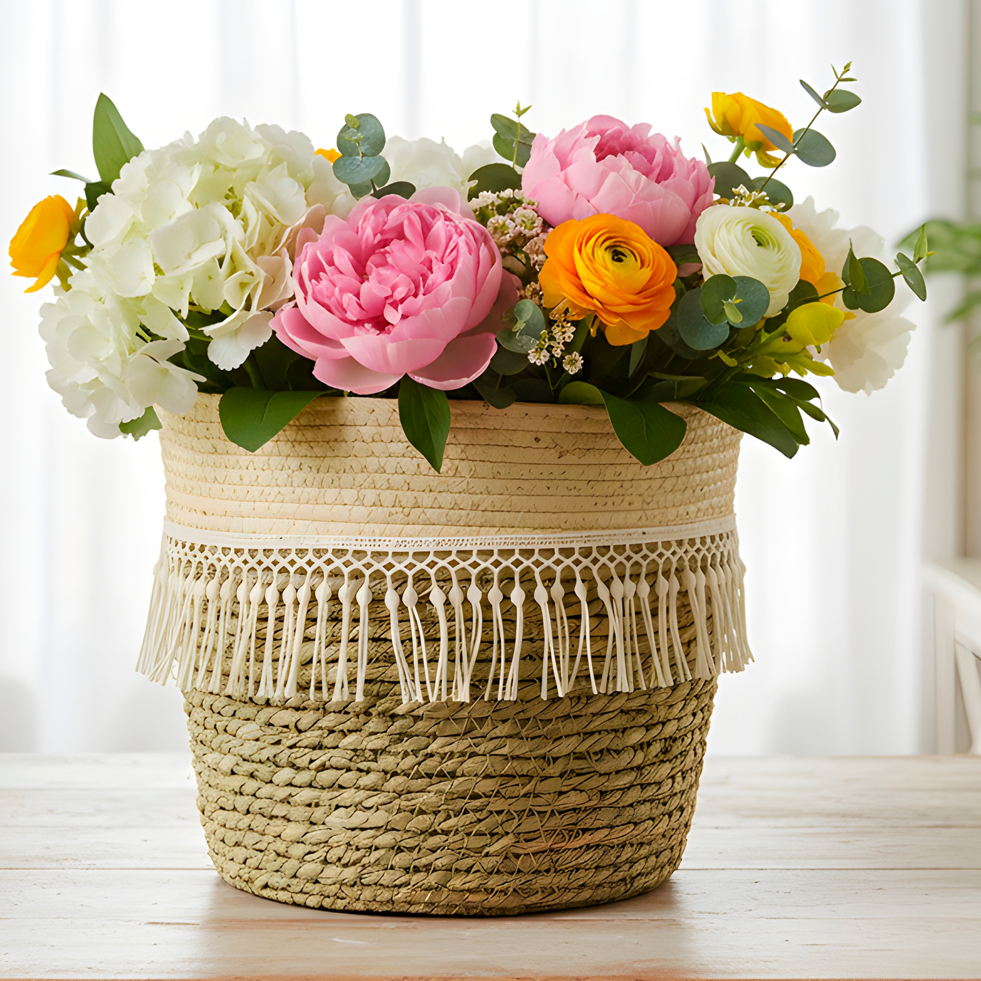 Canasto Macetero Yute Cesta Tejido Beige Hogar 25 X 22 CM 7