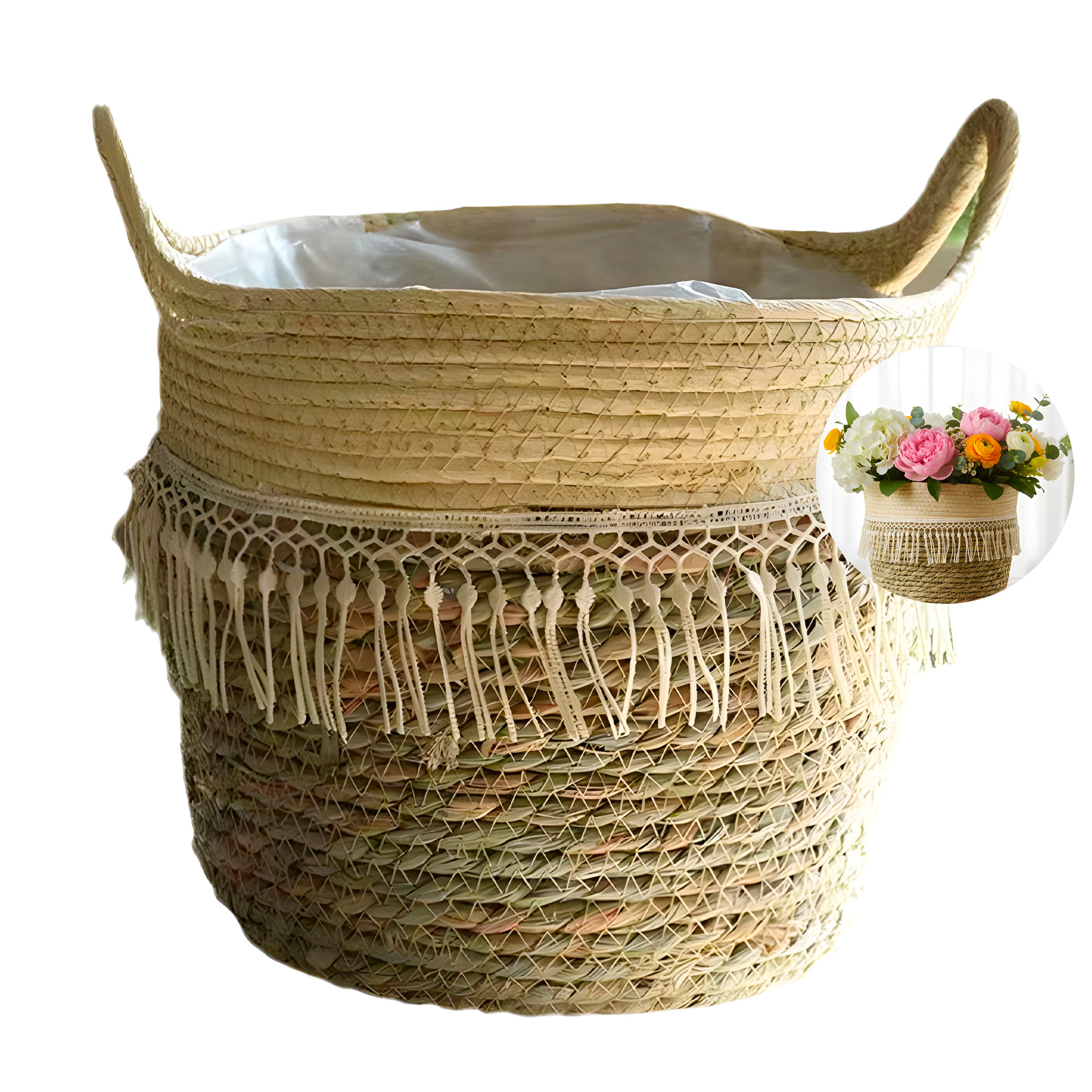 Canasto Macetero Yute Cesta Tejido Beige Hogar 25 X 22 CM 1