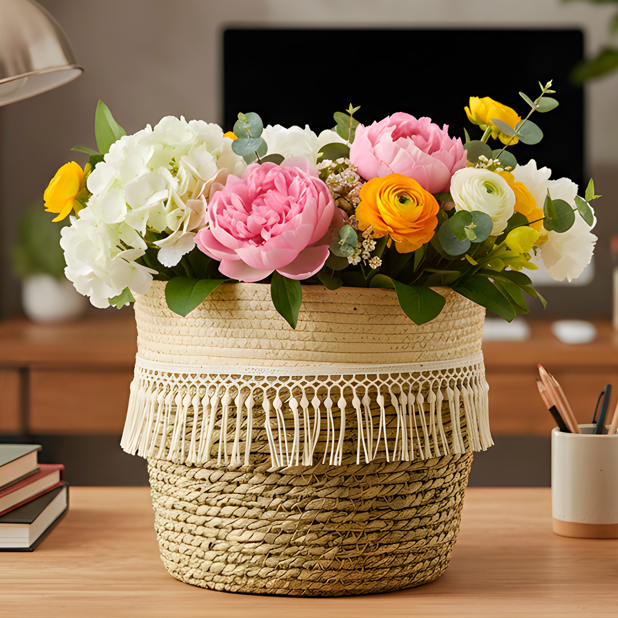 Canasto Macetero Yute Cesta Tejido Beige Hogar 25 X 22 CM 8