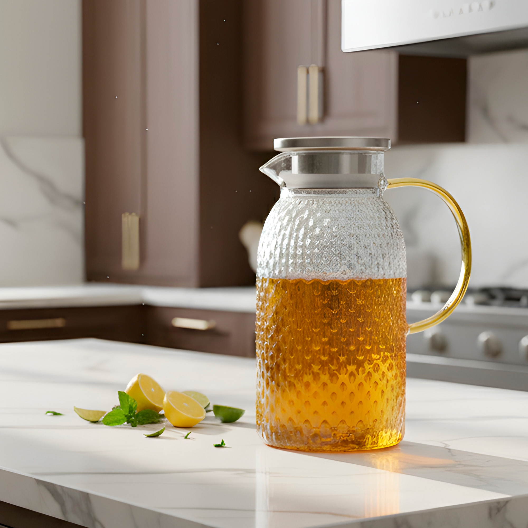 Jarra de Vidrio 1.9L Servir Te Jugo Bebida Agua Tapa Acero 4