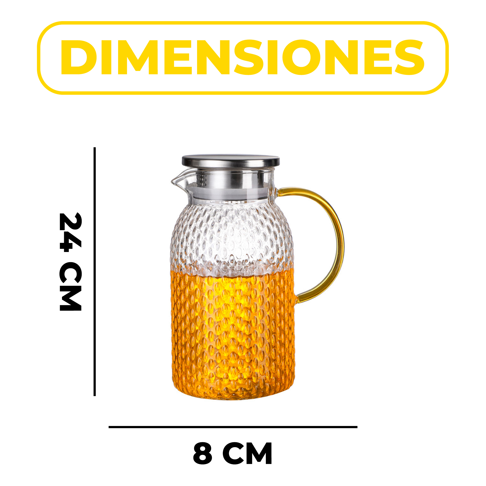 Jarra de Vidrio 1.9L Servir Te Jugo Bebida Agua Tapa Acero 3