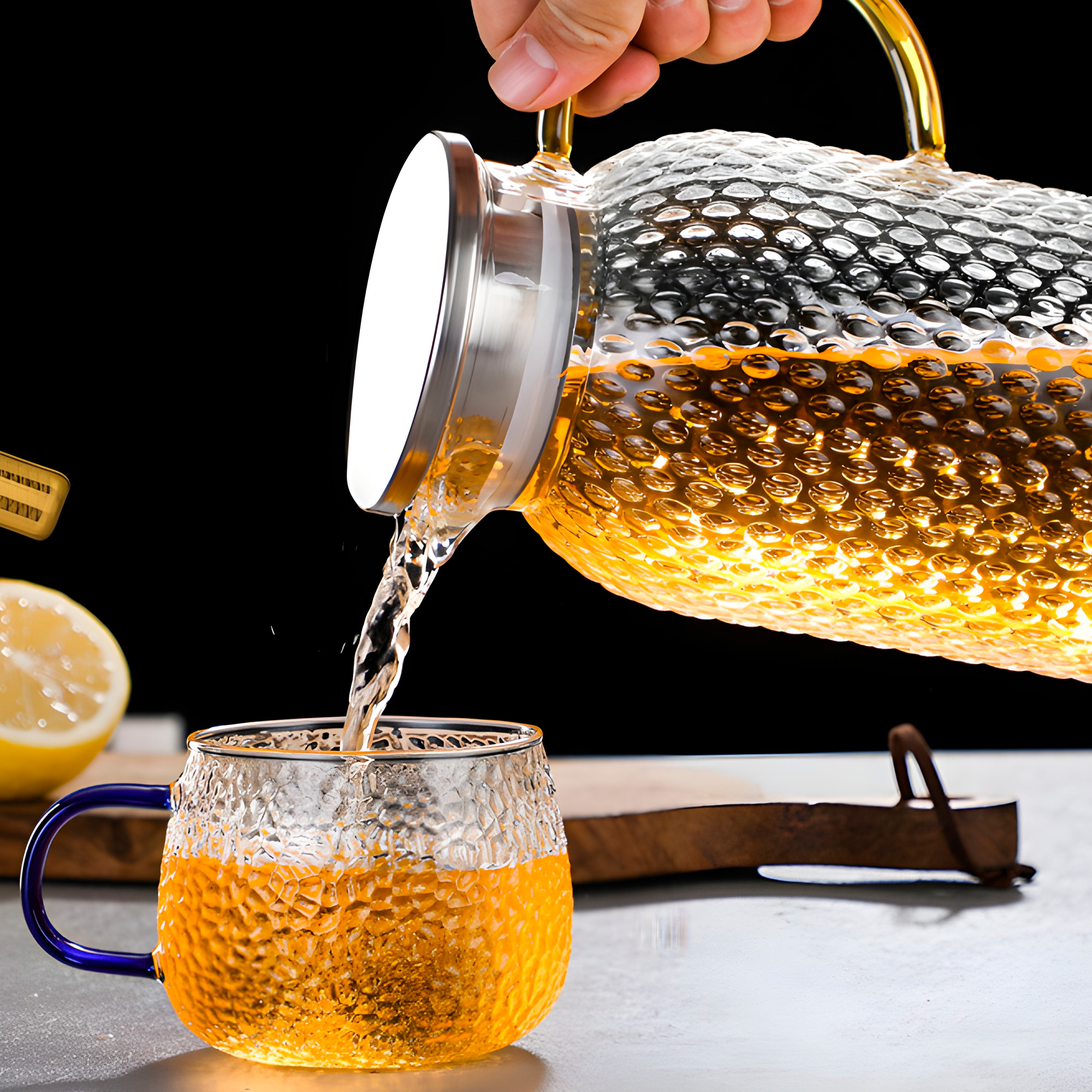 Jarra de Vidrio 1.9L Servir Te Jugo Bebida Agua Tapa Acero 7