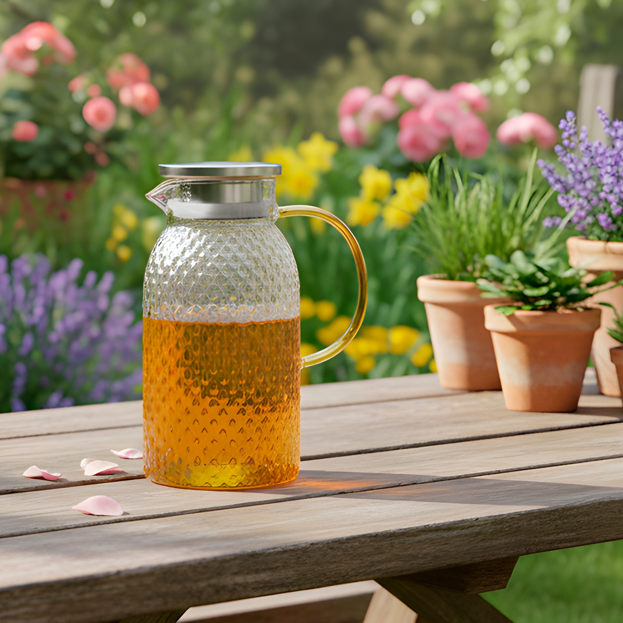 Jarra de Vidrio 1.9L Servir Te Jugo Bebida Agua Tapa Acero 8