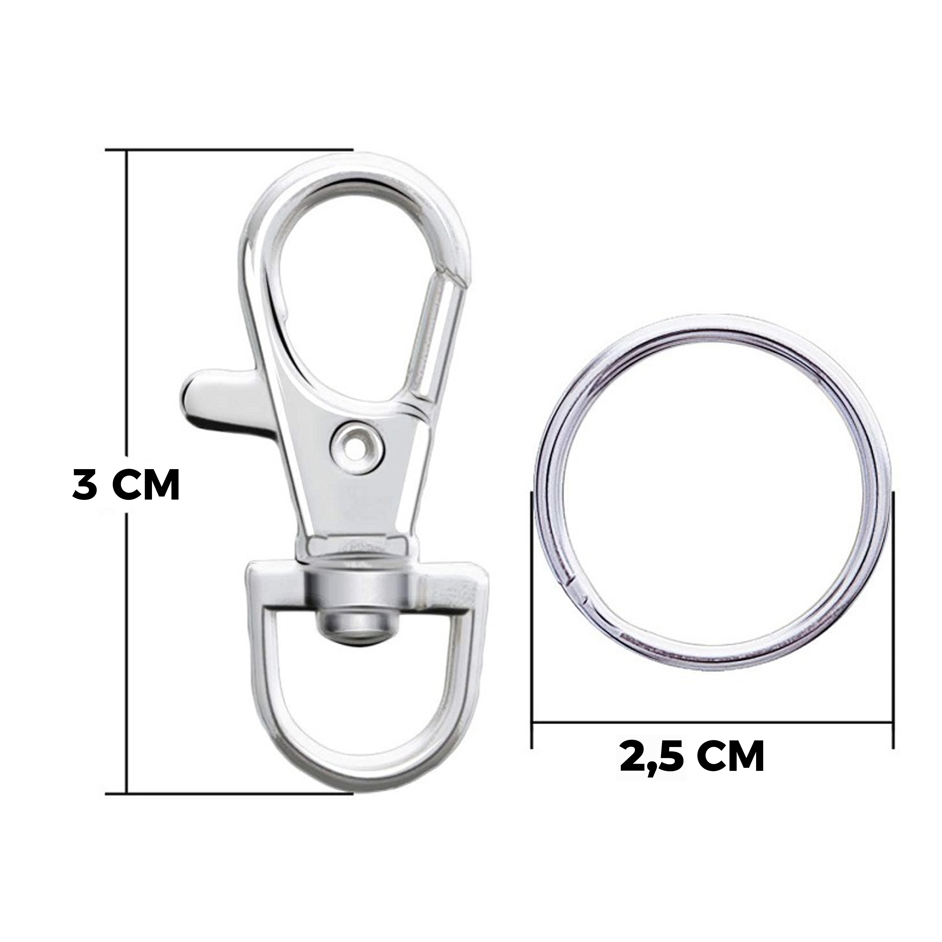 50 Piezas De Mosquetón Giratorio Gancho Llavero Plateado Aro 2