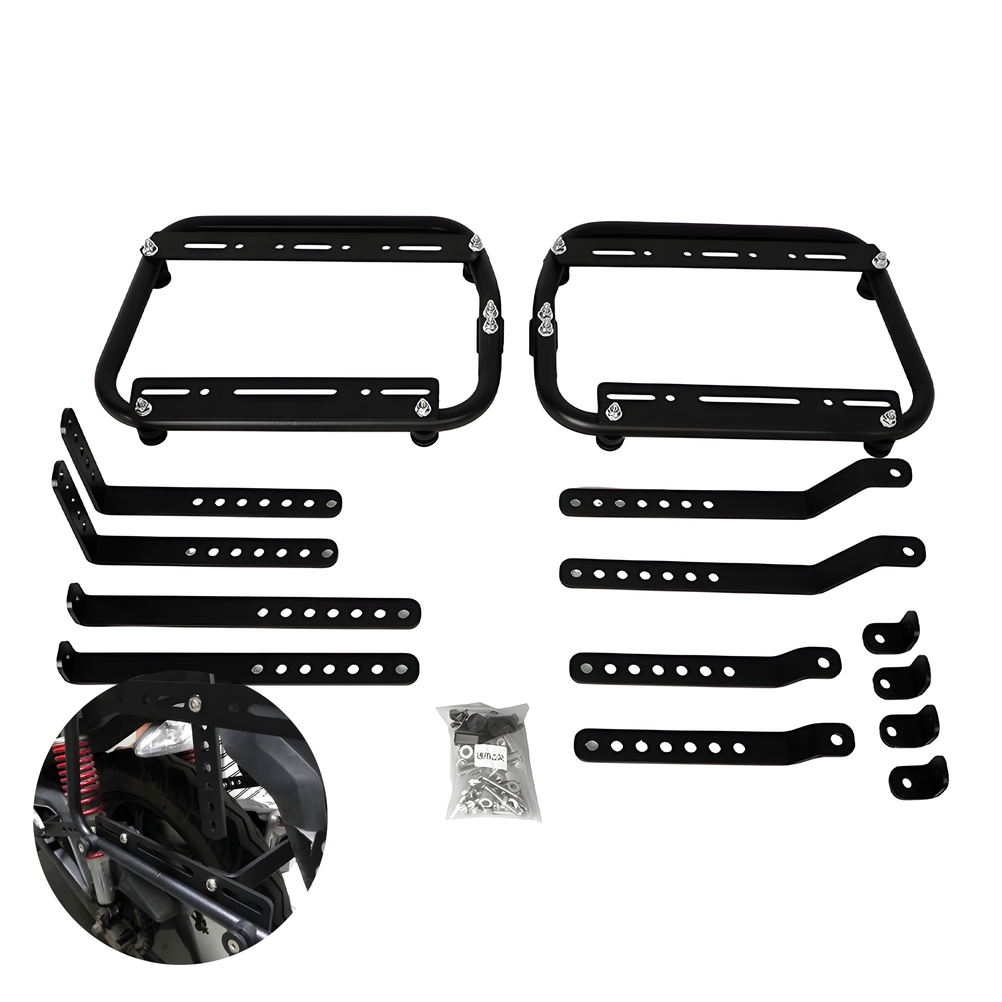Soporte Anclaje Maletas Laterales Aluminio Negro Motos Kit Universal 1