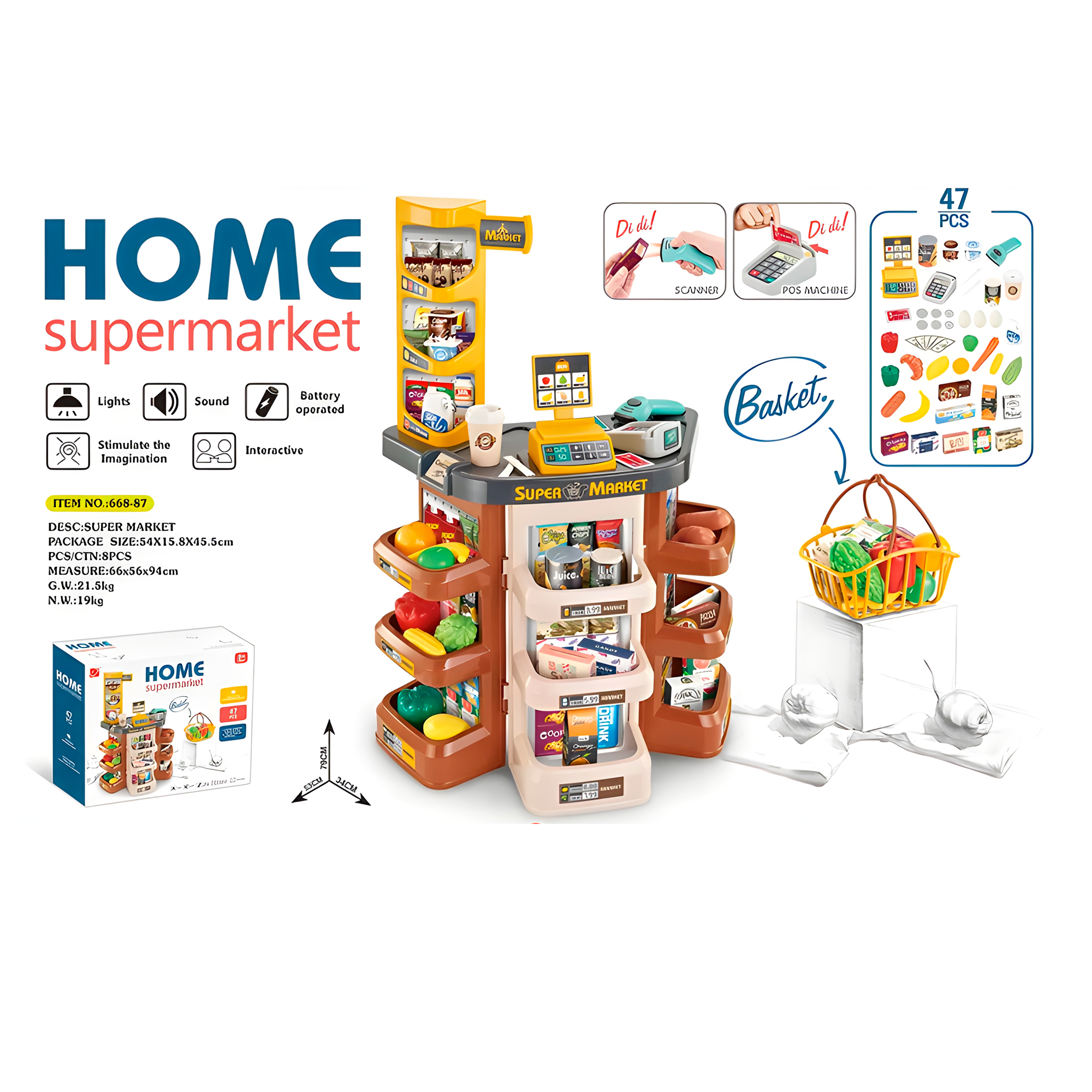 Set 48 Pcs Supermercado Carrito Alimentos Juguete Niños Colores 9
