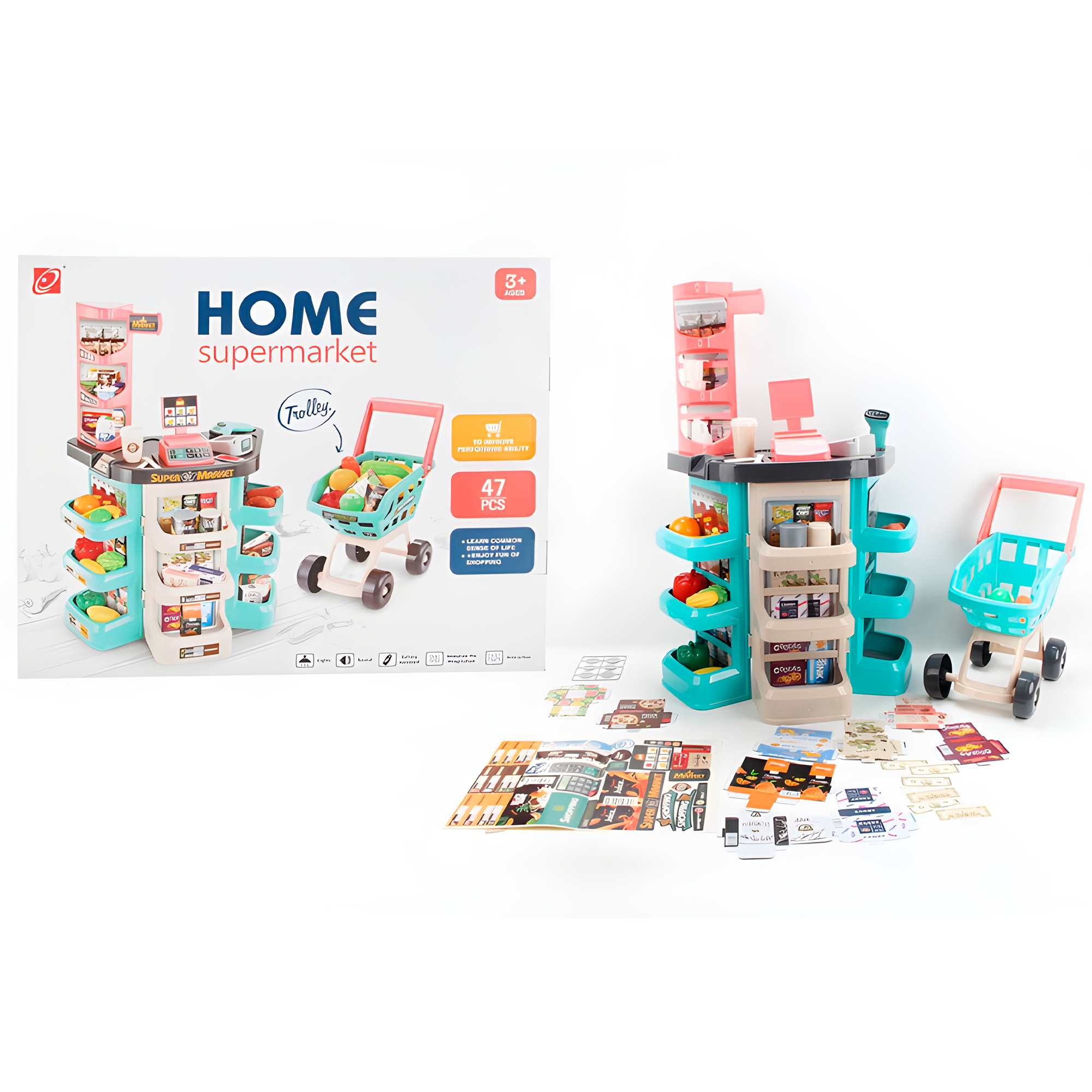 Set 48 Pcs Supermercado Carrito Alimentos Juguete Niños Colores 14