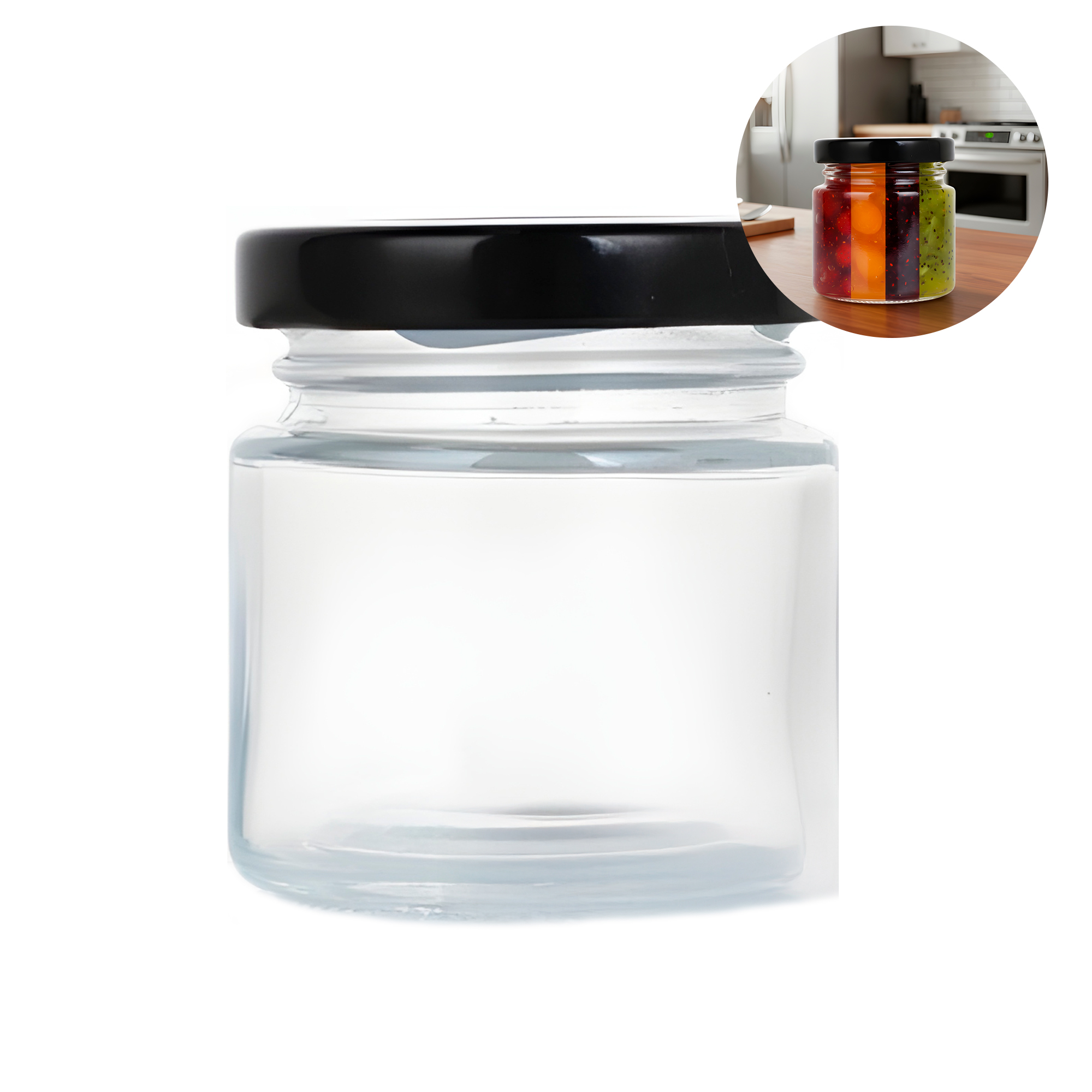 Frasco Vidrio Redondo Miel Salsas 50ML Mermelada Tapa Aluminio 1