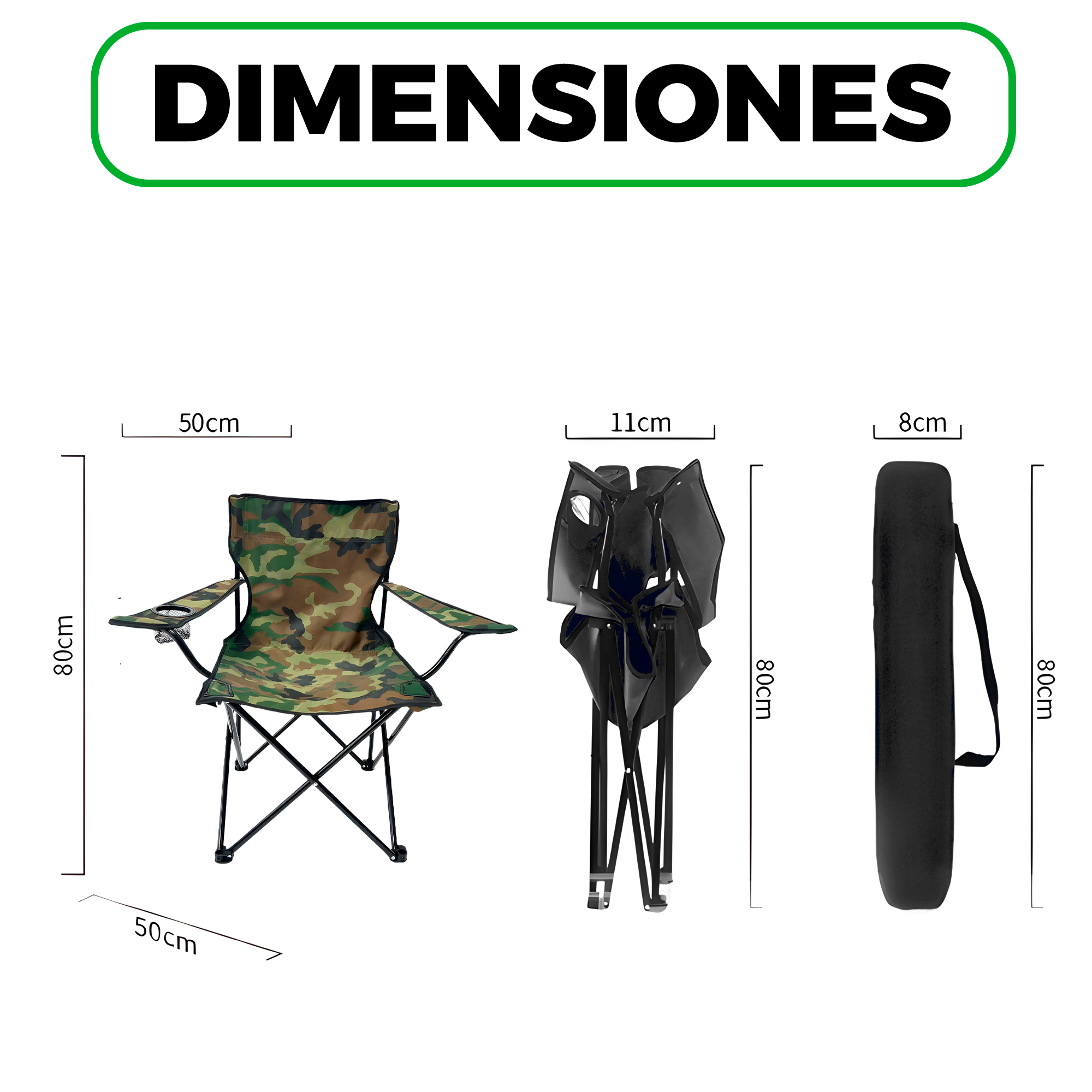 Silla Plegable Playa Exterior Camping Camuflaje 50x50x80 Cm 2