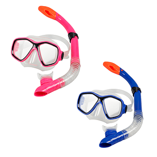 Set Buceo Mascara + Snorkel Ajustable Bamo Azul y Rosa