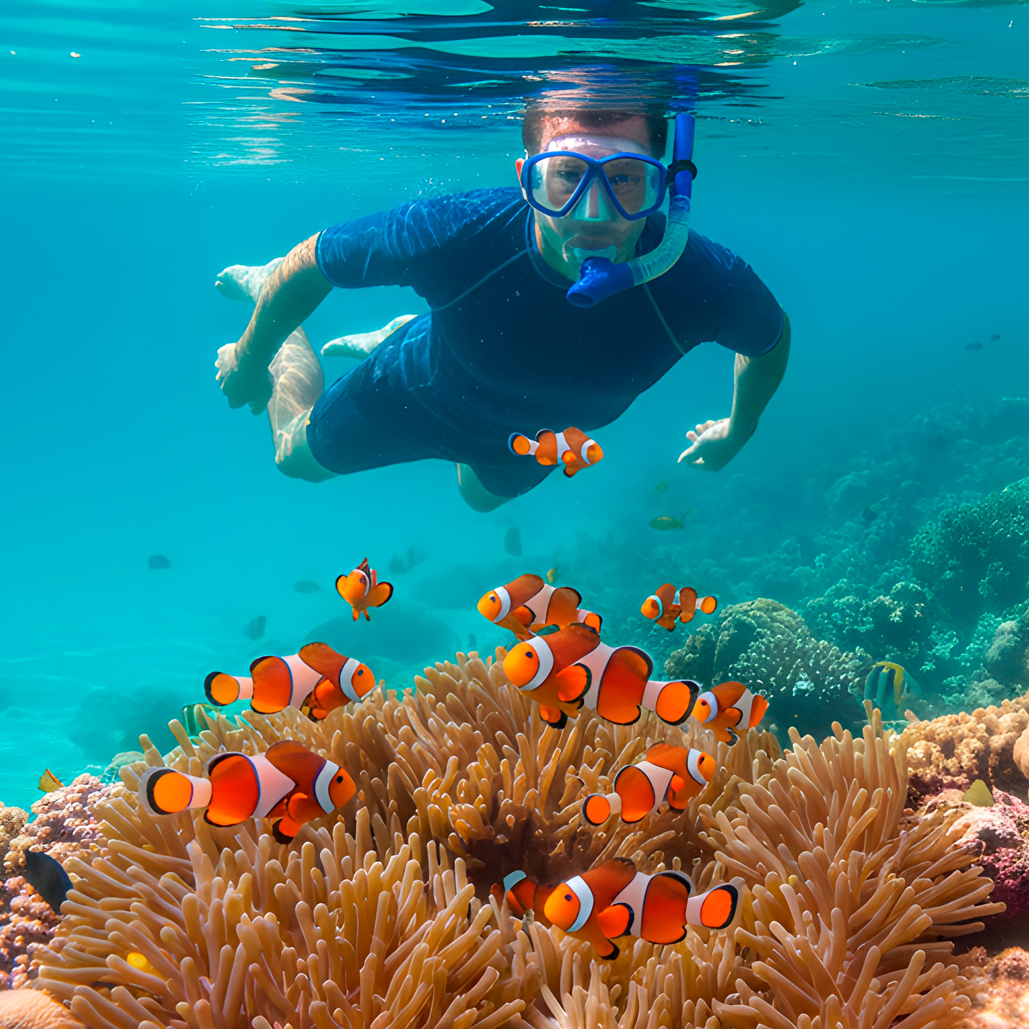 Set Buceo Mascara + Snorkel Ajustable Bamo Azul y Rosa 8