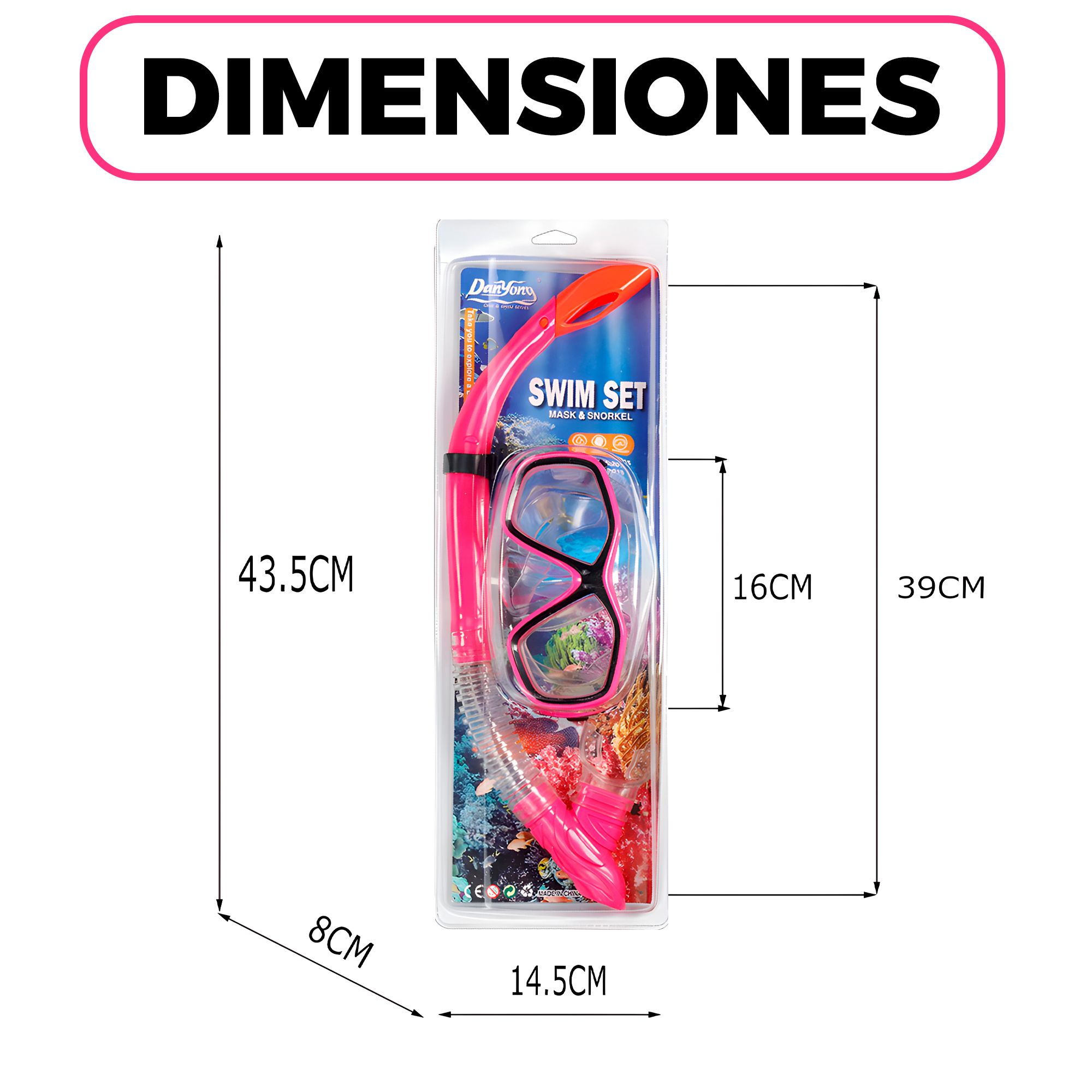 Set Buceo Mascara + Snorkel Ajustable Bamo Azul y Rosa 12