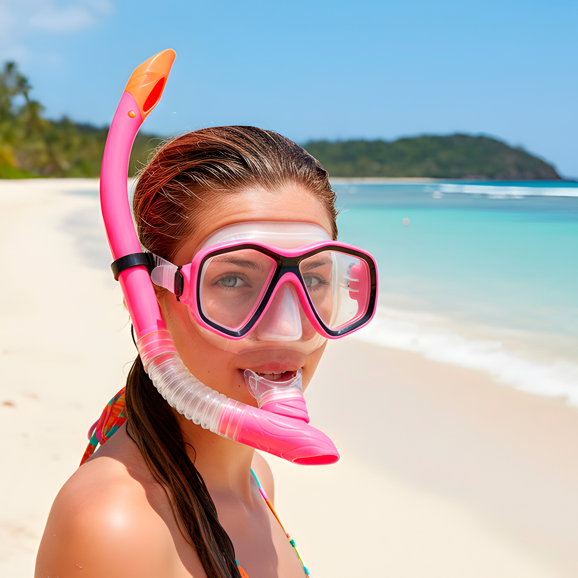 Set Buceo Mascara + Snorkel Ajustable Bamo Azul y Rosa 17