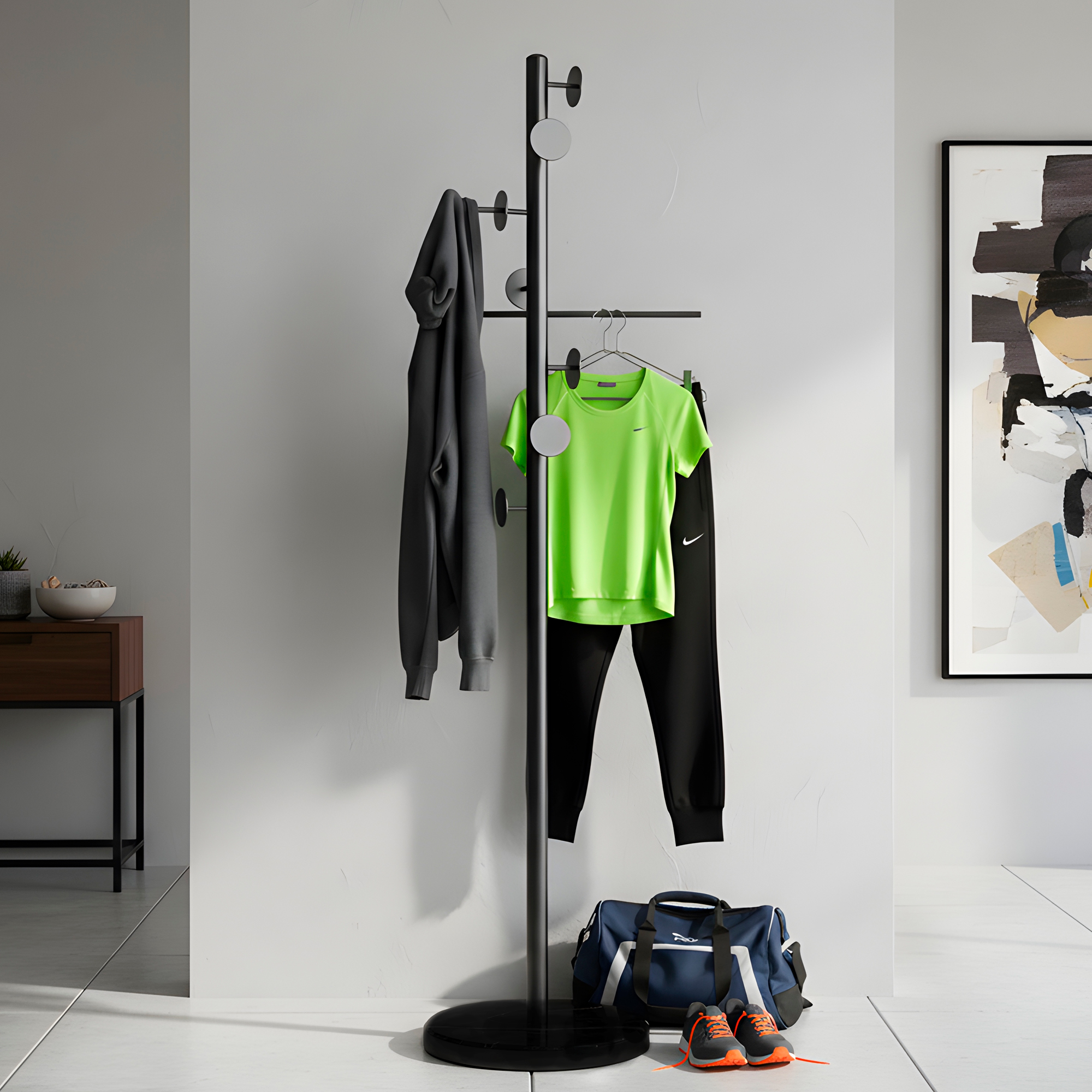 Perchero Colgador Pie Base Metal Perchas Ropa 170x30 Cm Colgantes Circulares 13