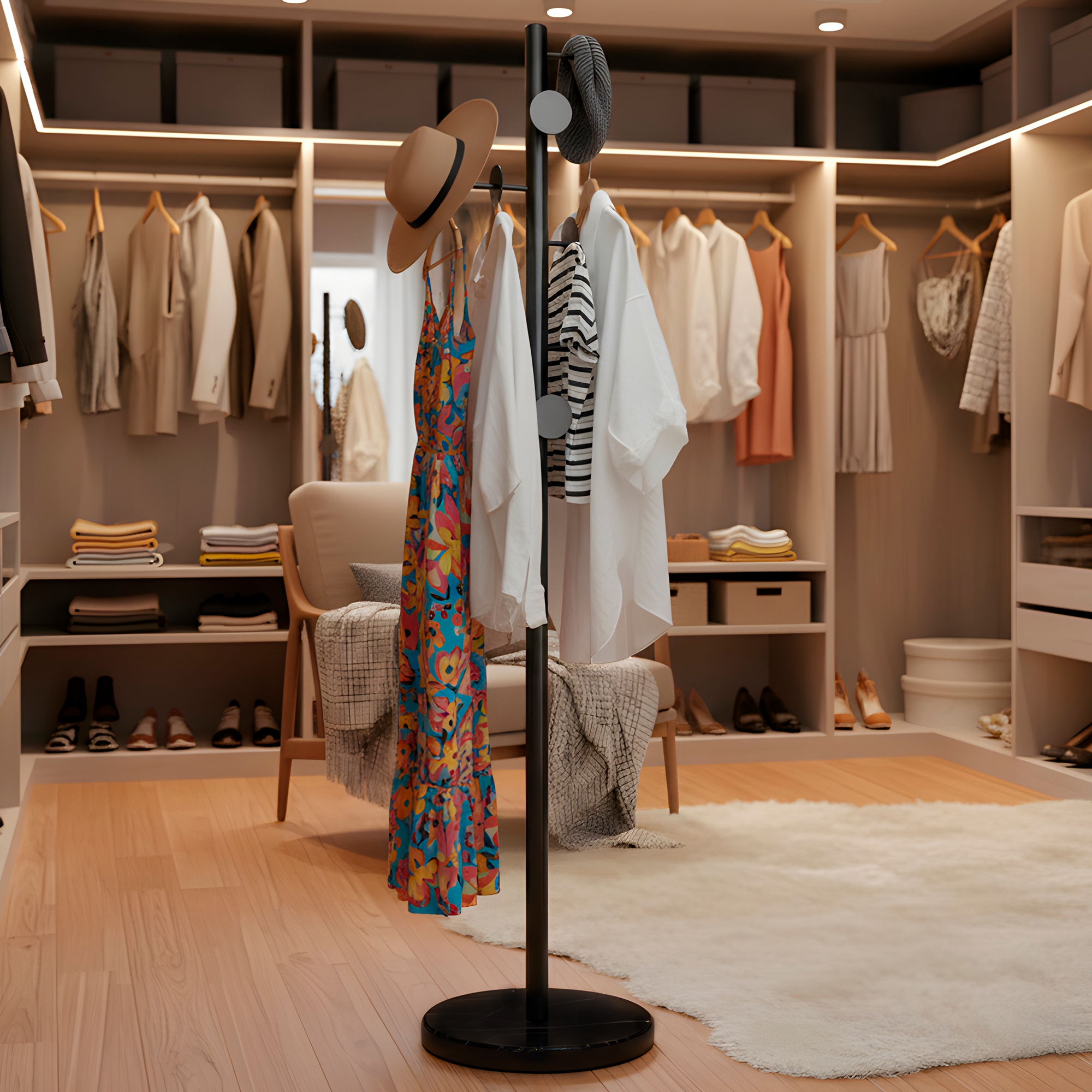 Perchero Colgador Pie Base Metal Perchas Ropa 170x30 Cm Colgantes Circulares 15