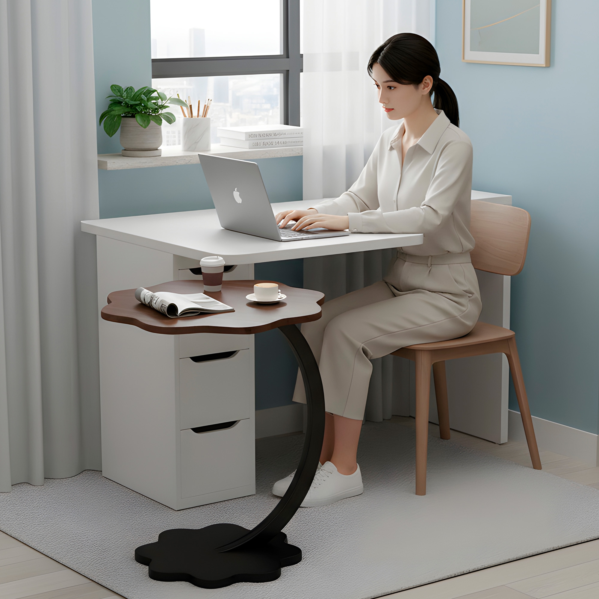 Mesa Centro Flor Redonda Living Lateral Auxiliar 59X40 CM 9