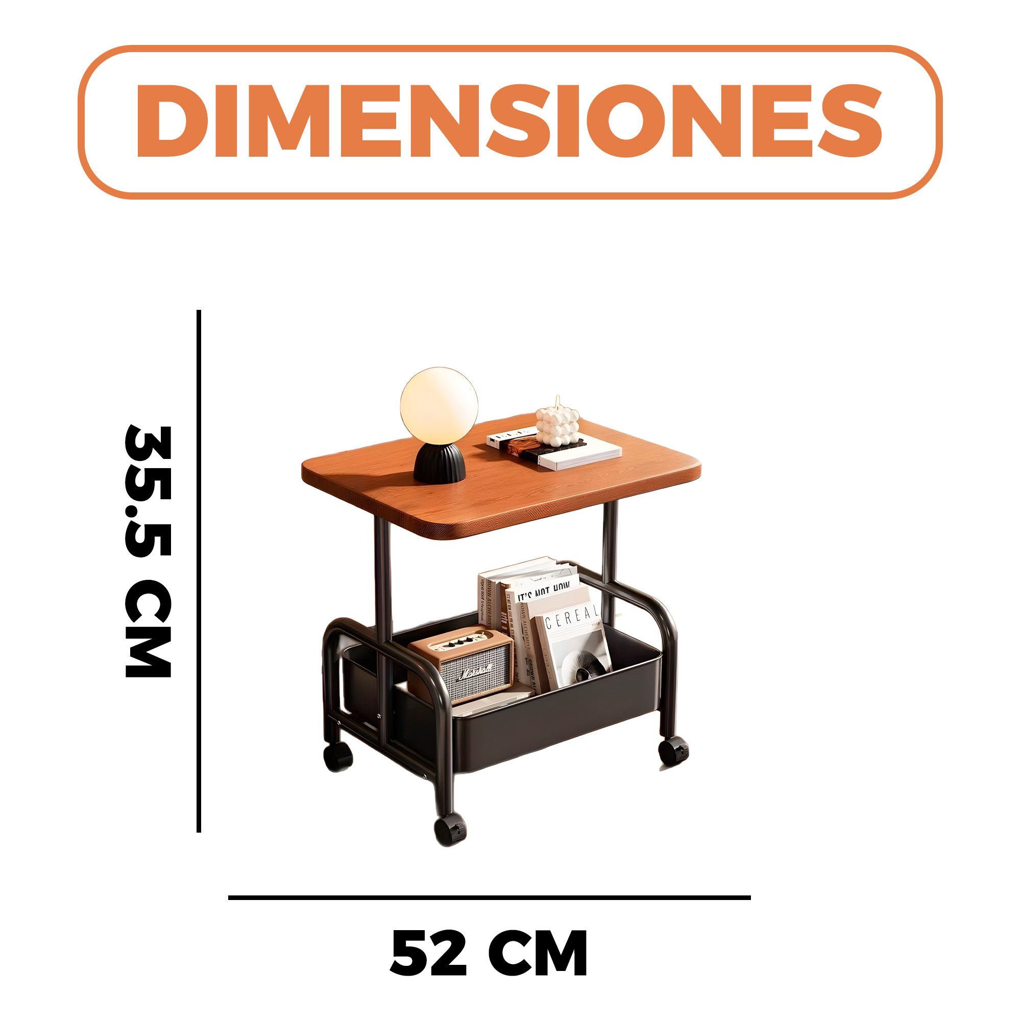 Carrito 2 Niveles Rodante Almacenamiento Tablero Madera 2